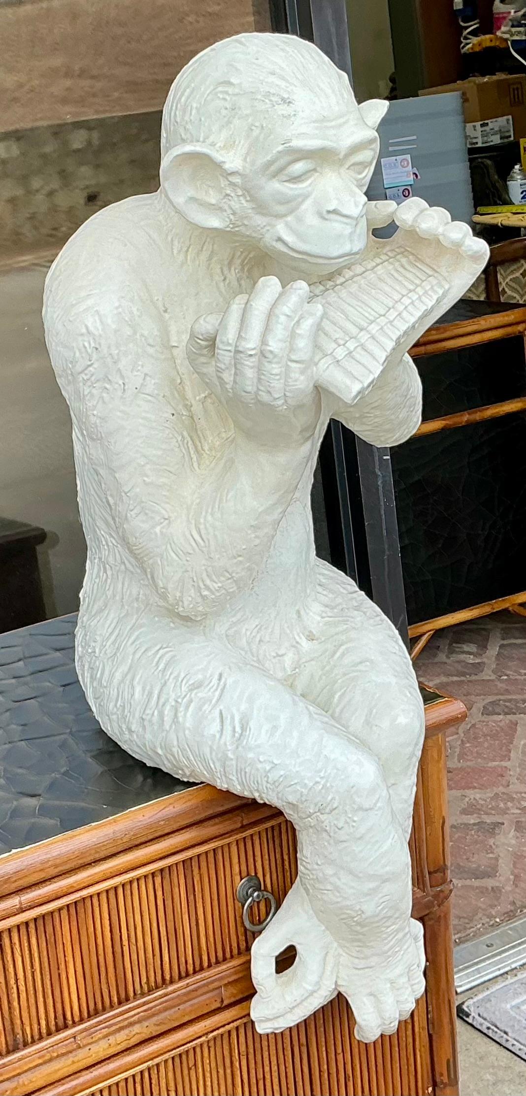 Ceramic Life Size Italian Regency Blanc De Chine Style White Monkey Figurine