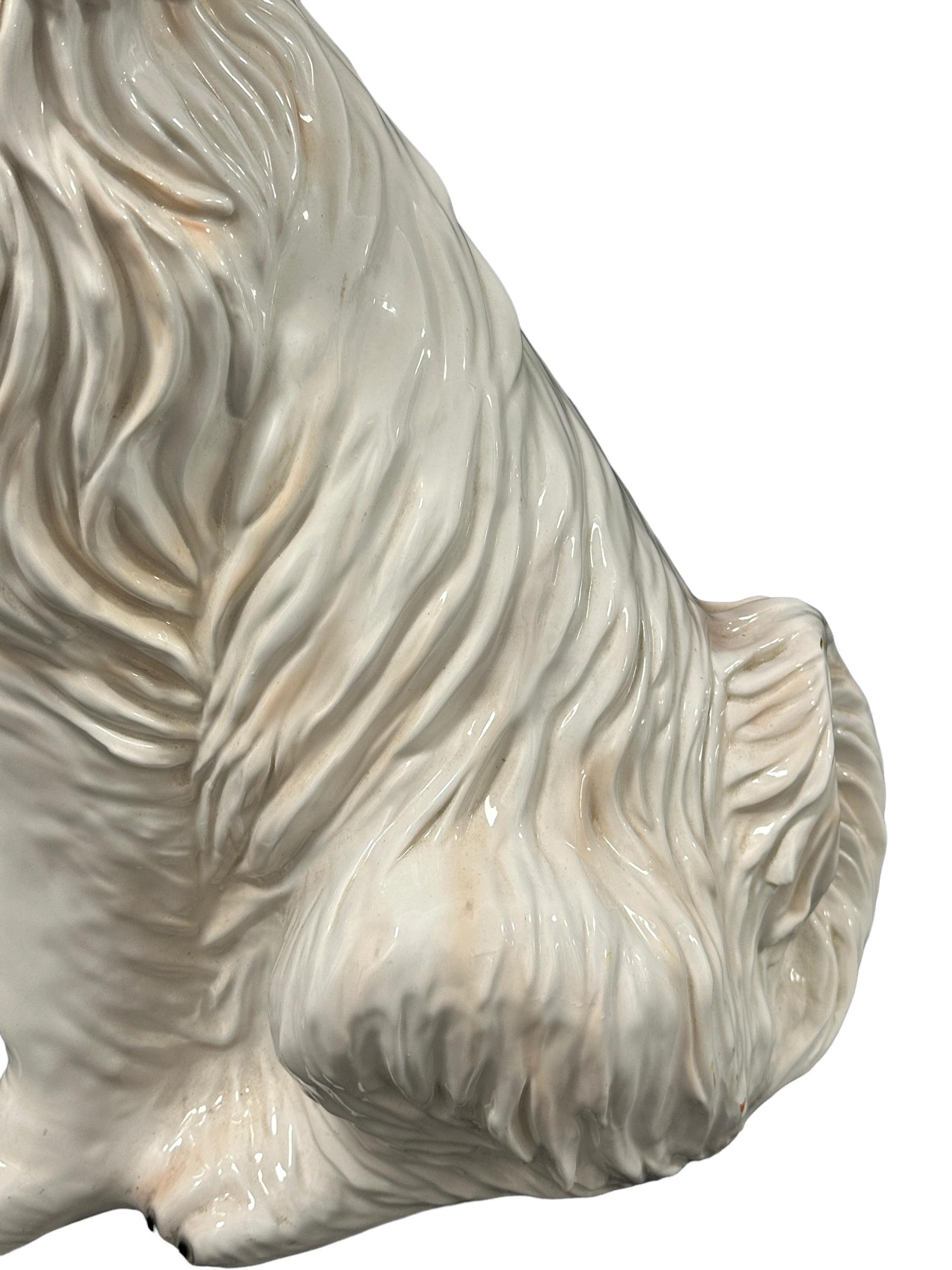 Italienische sitzende Majolika-Keramik-Statue-Figur eines Hundes in Lebensgröße, Vintage, 1980er Jahre im Angebot 5