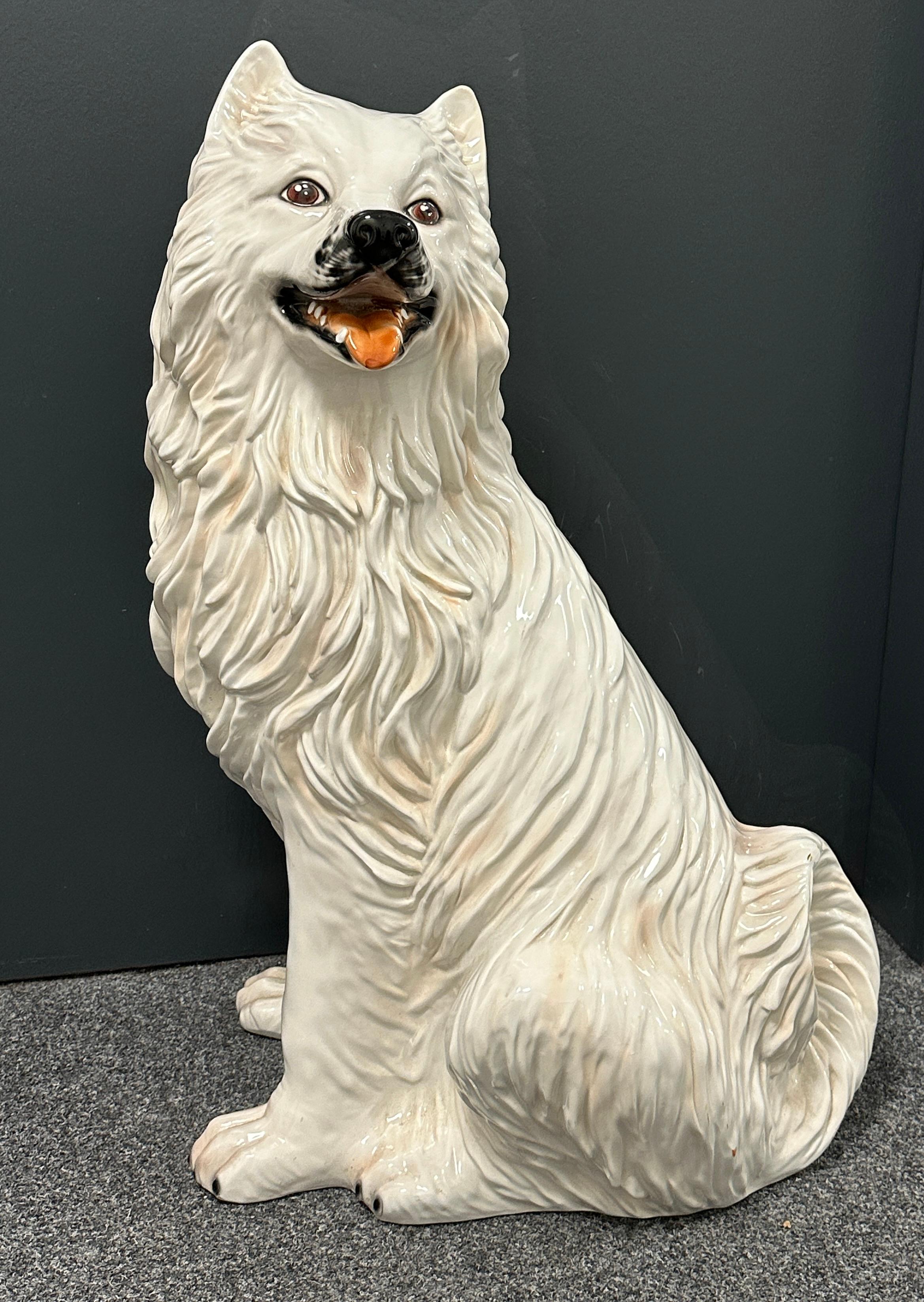 Italienische sitzende Majolika-Keramik-Statue-Figur eines Hundes in Lebensgröße, Vintage, 1980er Jahre im Angebot 9