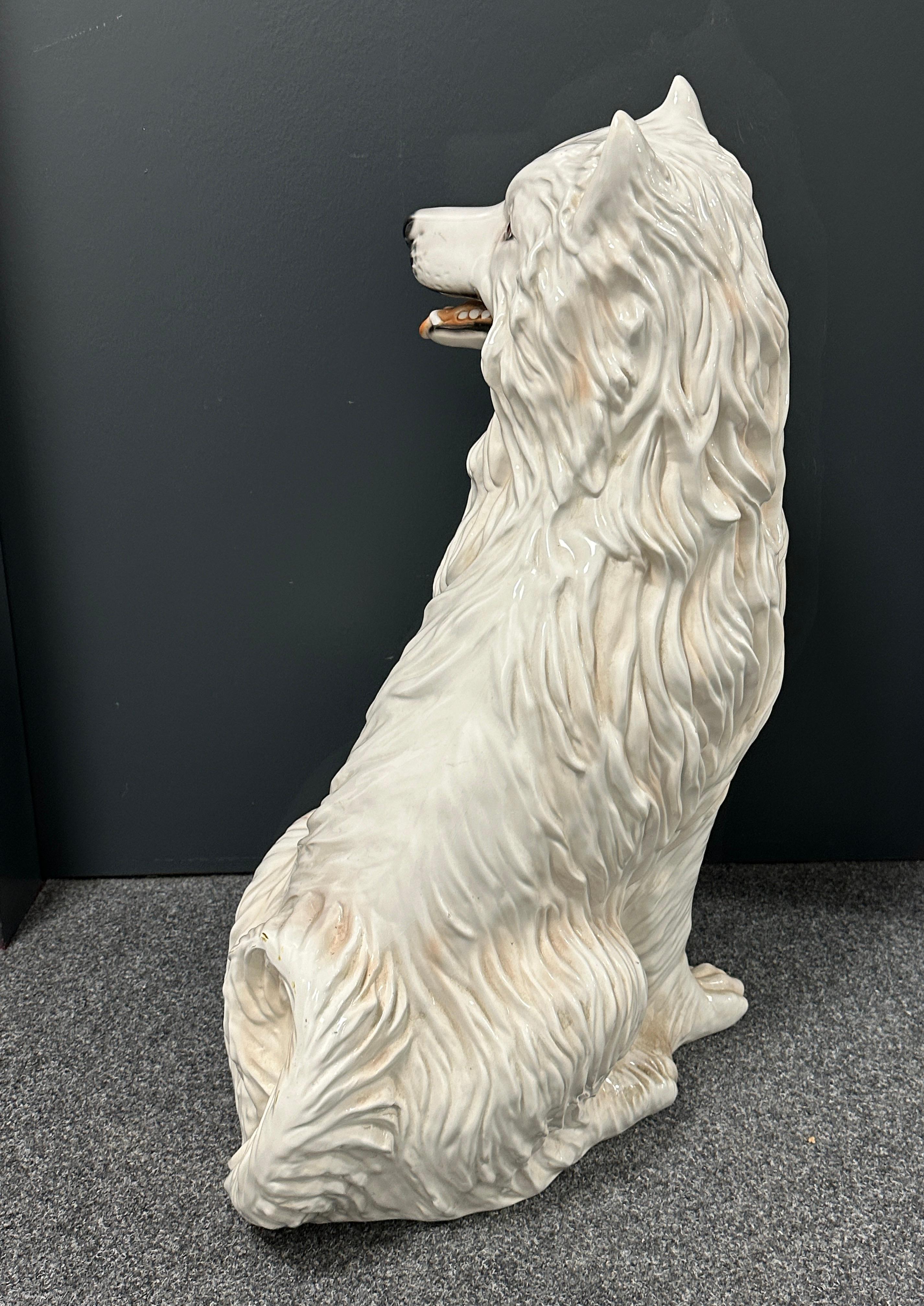 ‎Life-Size Italian seated Dog Majolica Ceramic Statue Figurine Vintage, 1980s For Sale 11