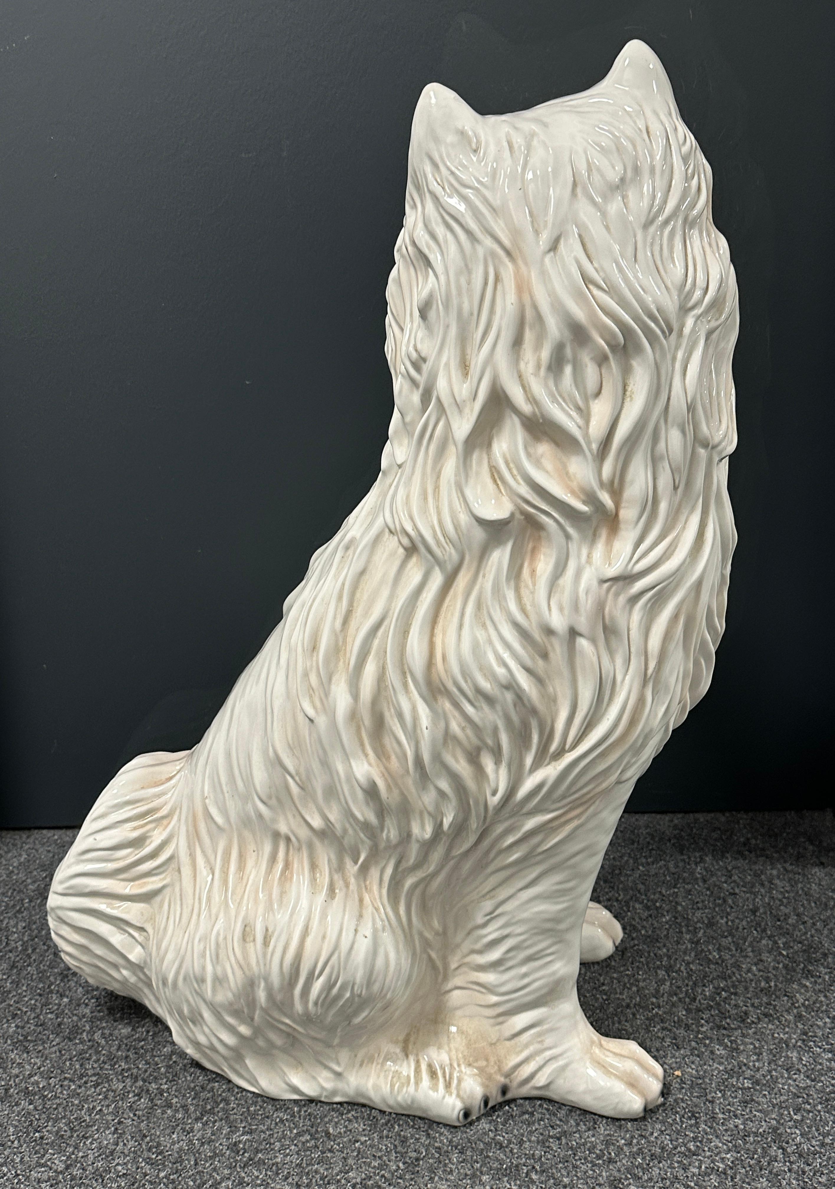 ‎Life-Size Italian seated Dog Majolica Ceramic Statue Figurine Vintage, 1980s For Sale 12