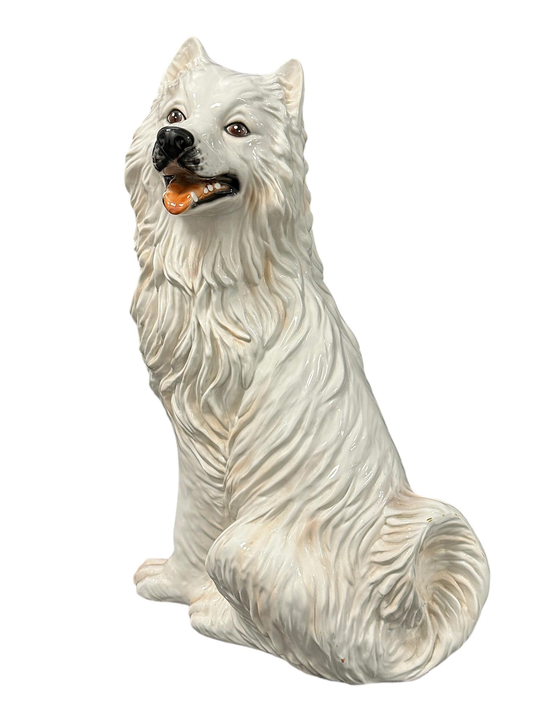 Modern ‎Life-Size Italian seated Dog Majolica Ceramic Statue Figurine Vintage, 1980s For Sale