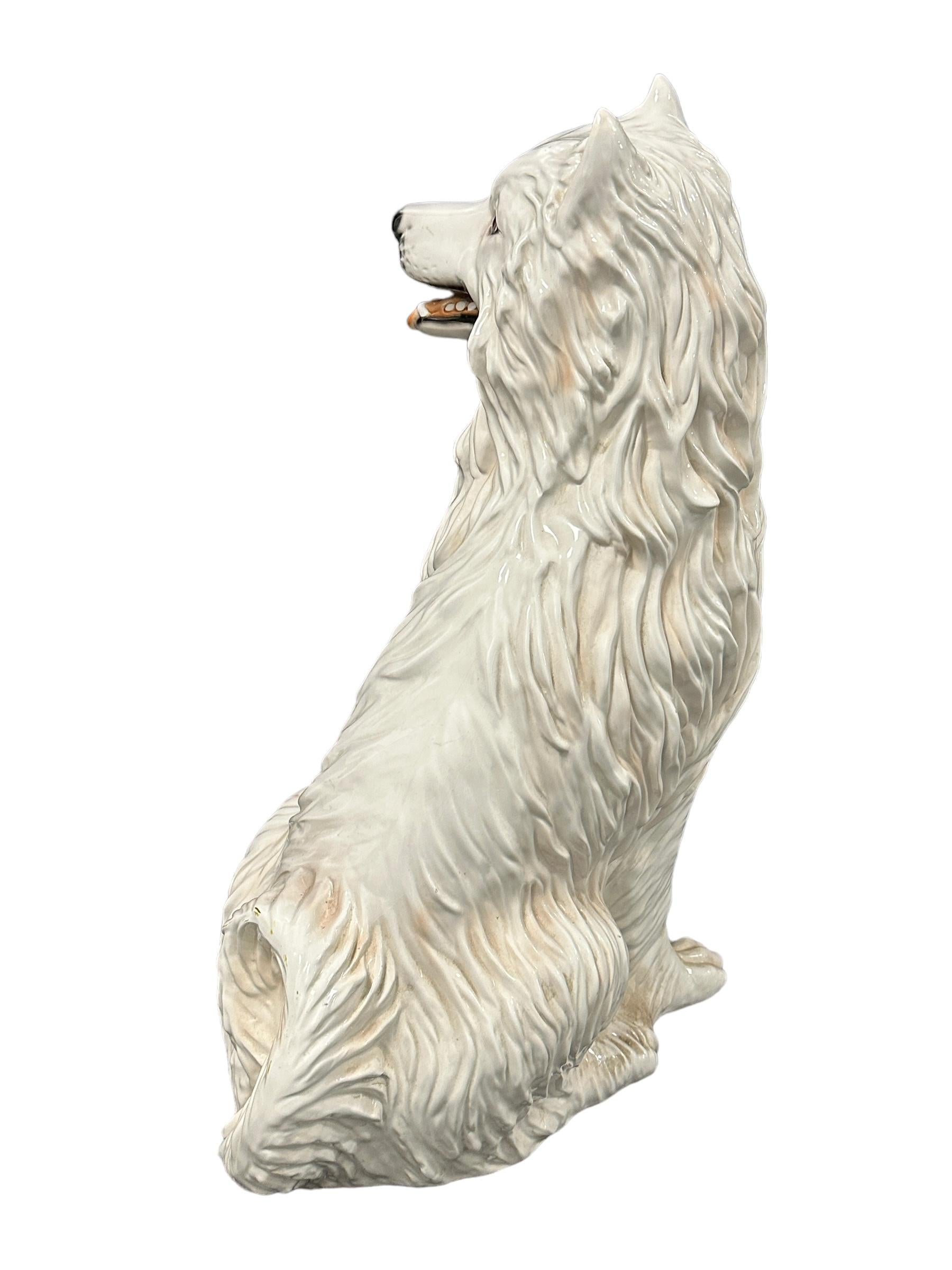 Hand-Crafted ‎Life-Size Italian seated Dog Majolica Ceramic Statue Figurine Vintage, 1980s For Sale