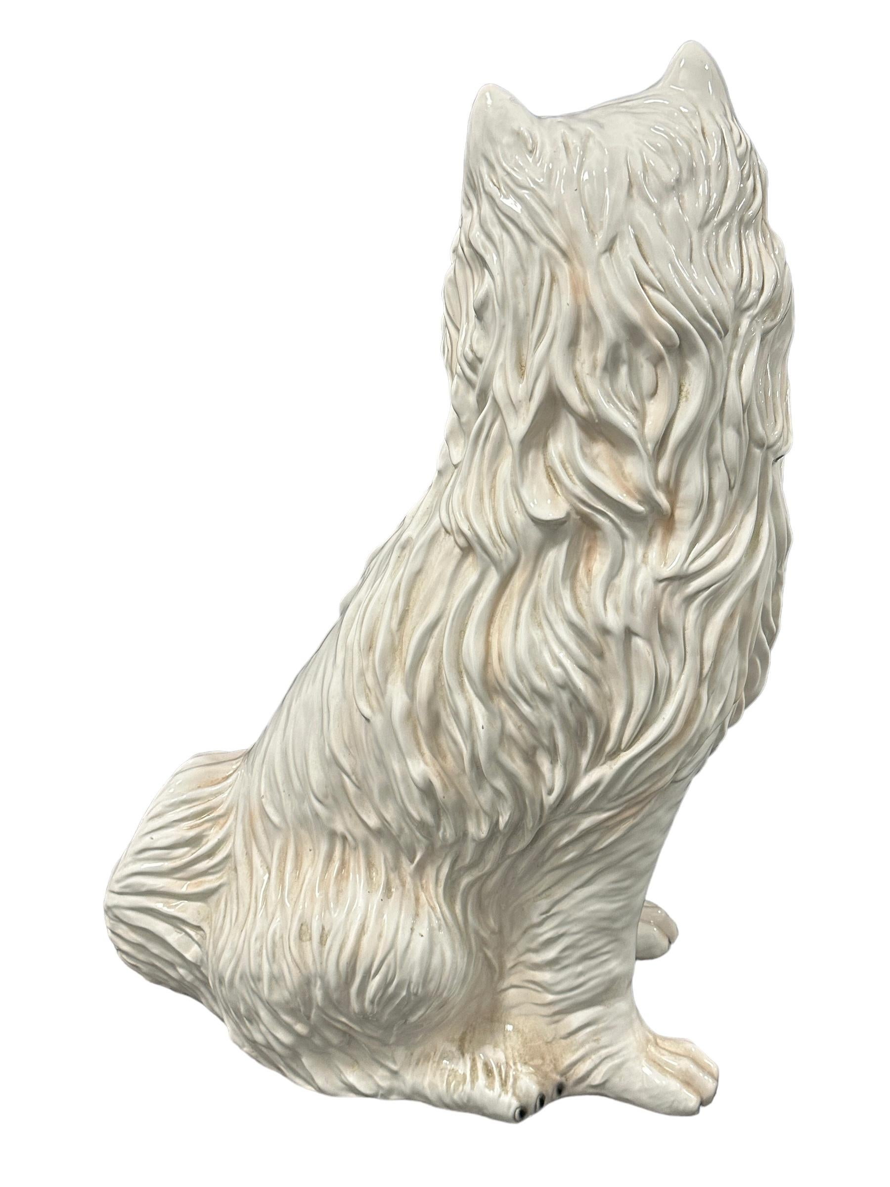 ‎Life-Size Italian seated Dog Majolica Ceramic Statue Figurine Vintage, 1980s In Good Condition For Sale In Nuernberg, DE