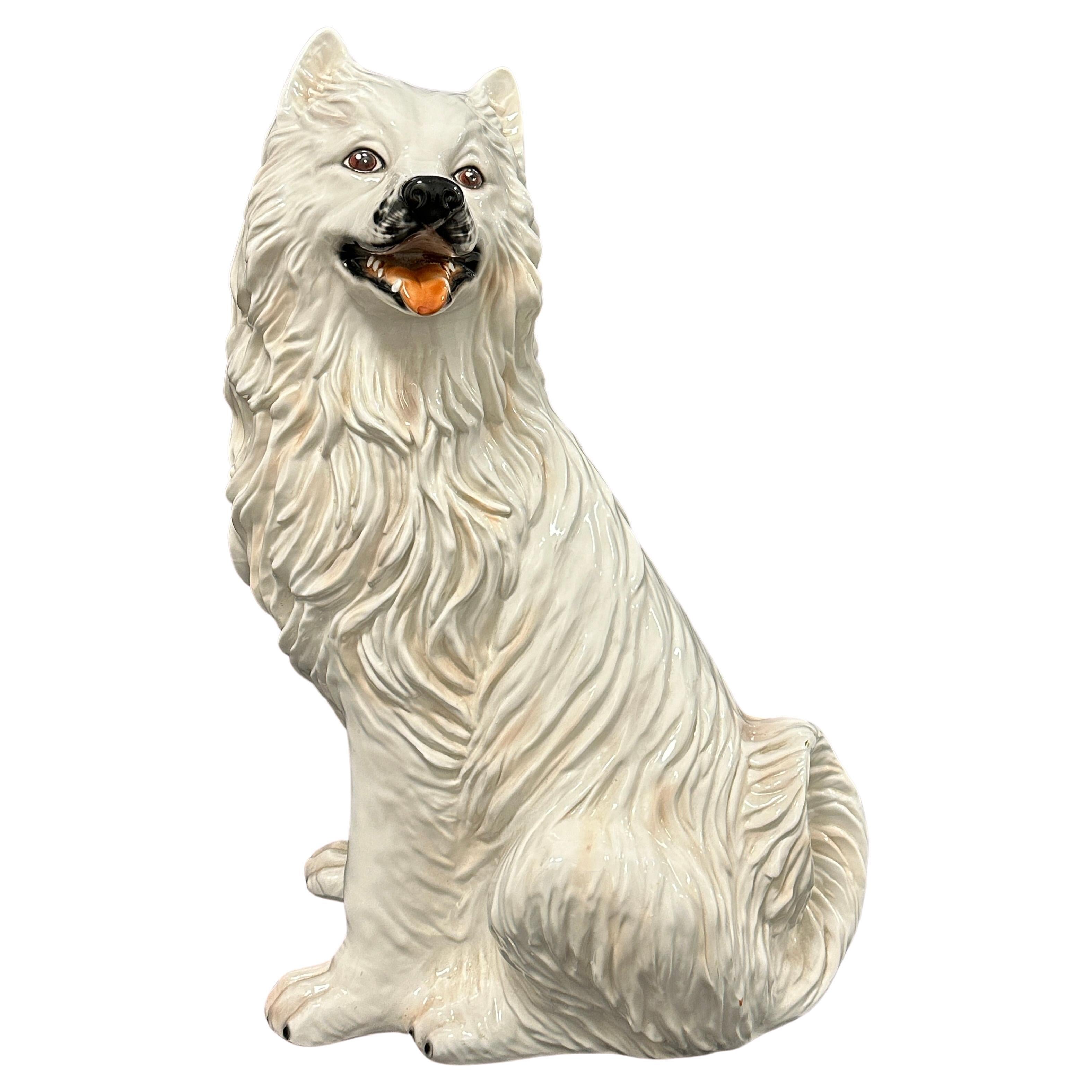 Italienische sitzende Majolika-Keramik-Statue-Figur eines Hundes in Lebensgröße, Vintage, 1980er Jahre im Angebot