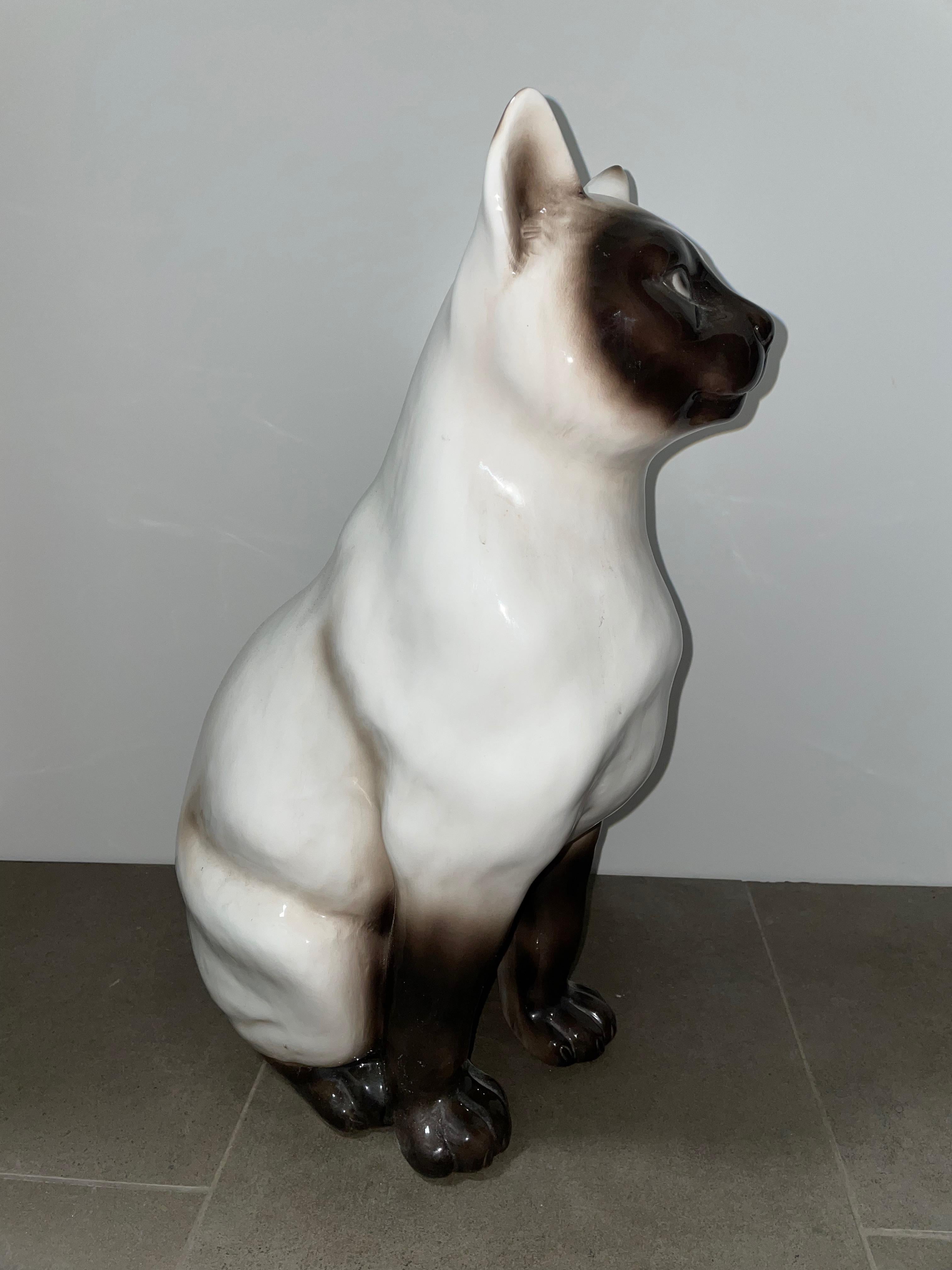 ‎Life-Size Italian Siam Cat Majolica Ceramic Statue Figurine Vintage, 1970s 5