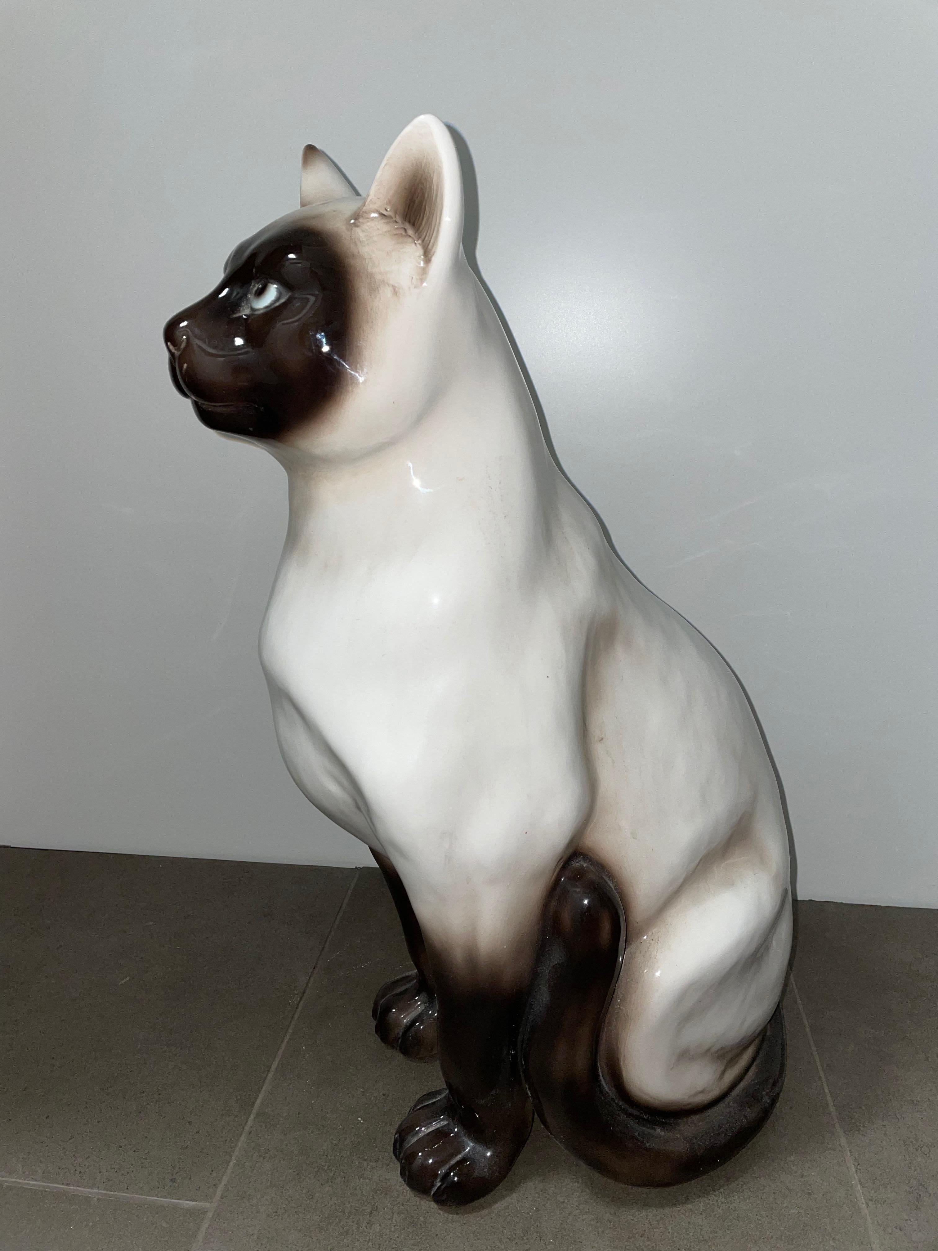 ‎Life-Size Italian Siam Cat Majolica Ceramic Statue Figurine Vintage, 1970s 7