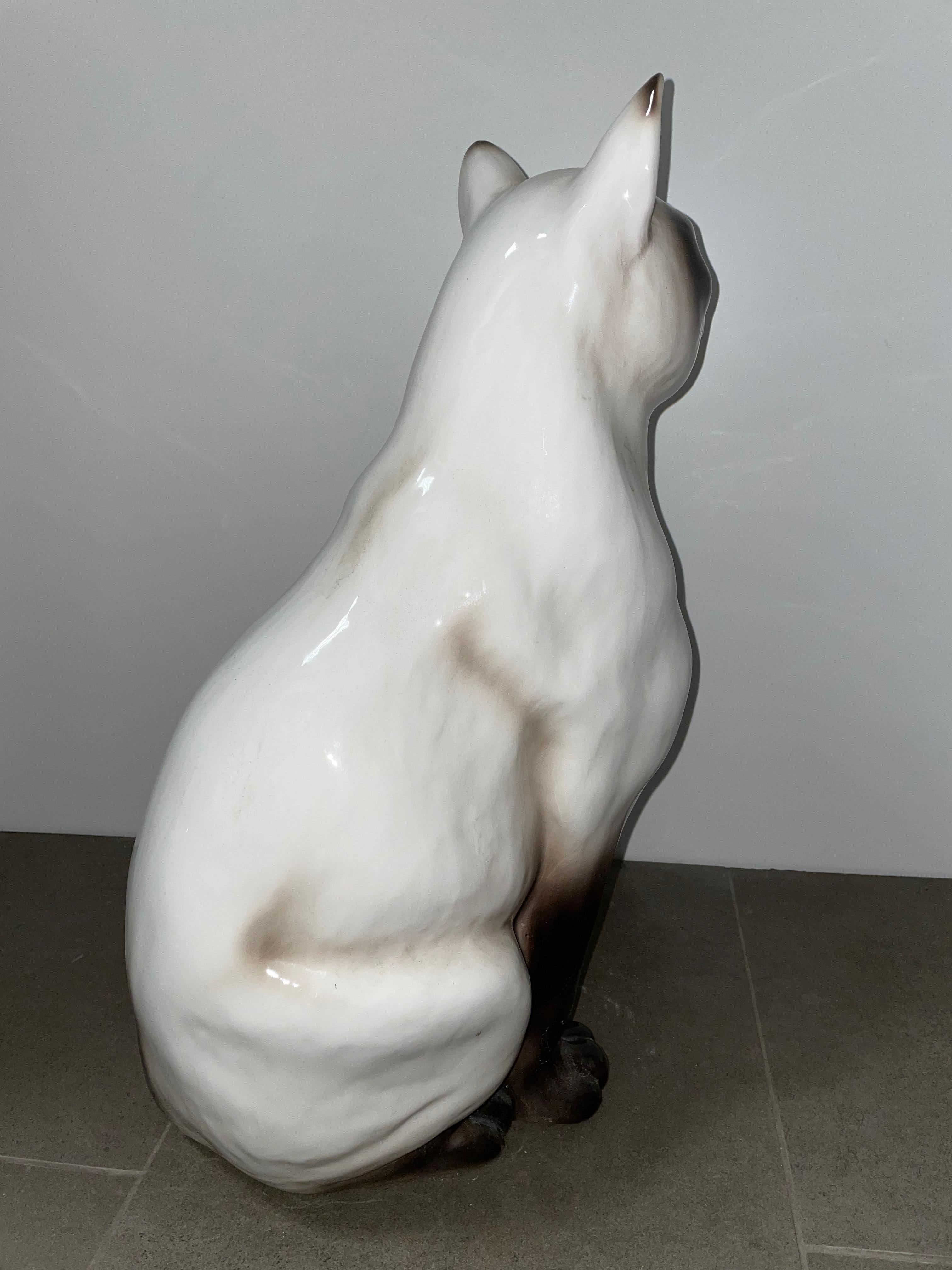 ‎Life-Size Italian Siam Cat Majolica Ceramic Statue Figurine Vintage, 1970s 9