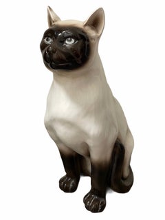 ‎Life-Size Italian Siam Cat Majolica Ceramic Statue Figurine Vintage, 1970s