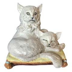 Vintage Life Size Italian Terra-Cotta "Cats" on a Pillow
