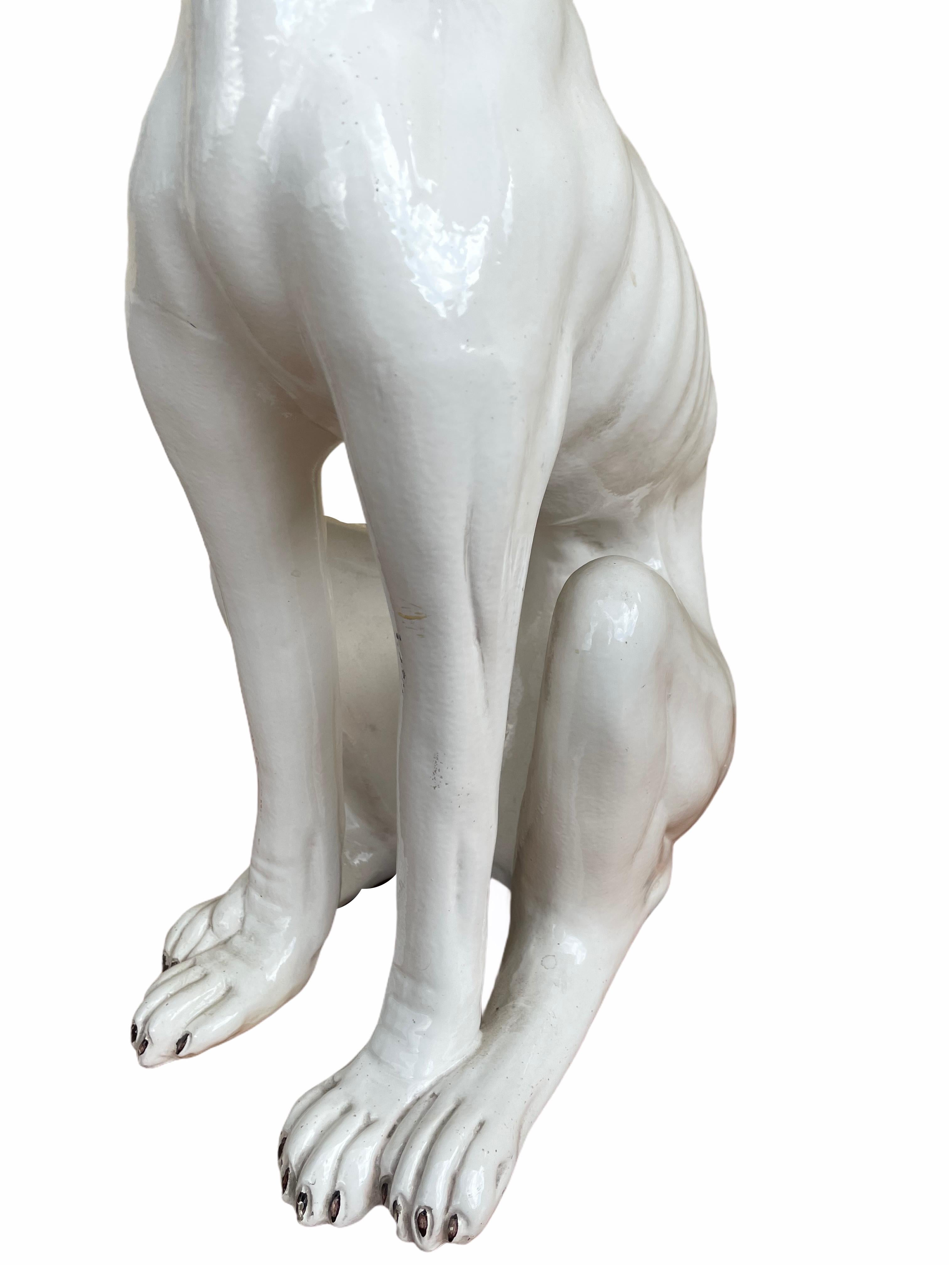 Statue de chien en majolique Whippet Greyhound italien grandeur nature Figurine Vintage, années 1930 3