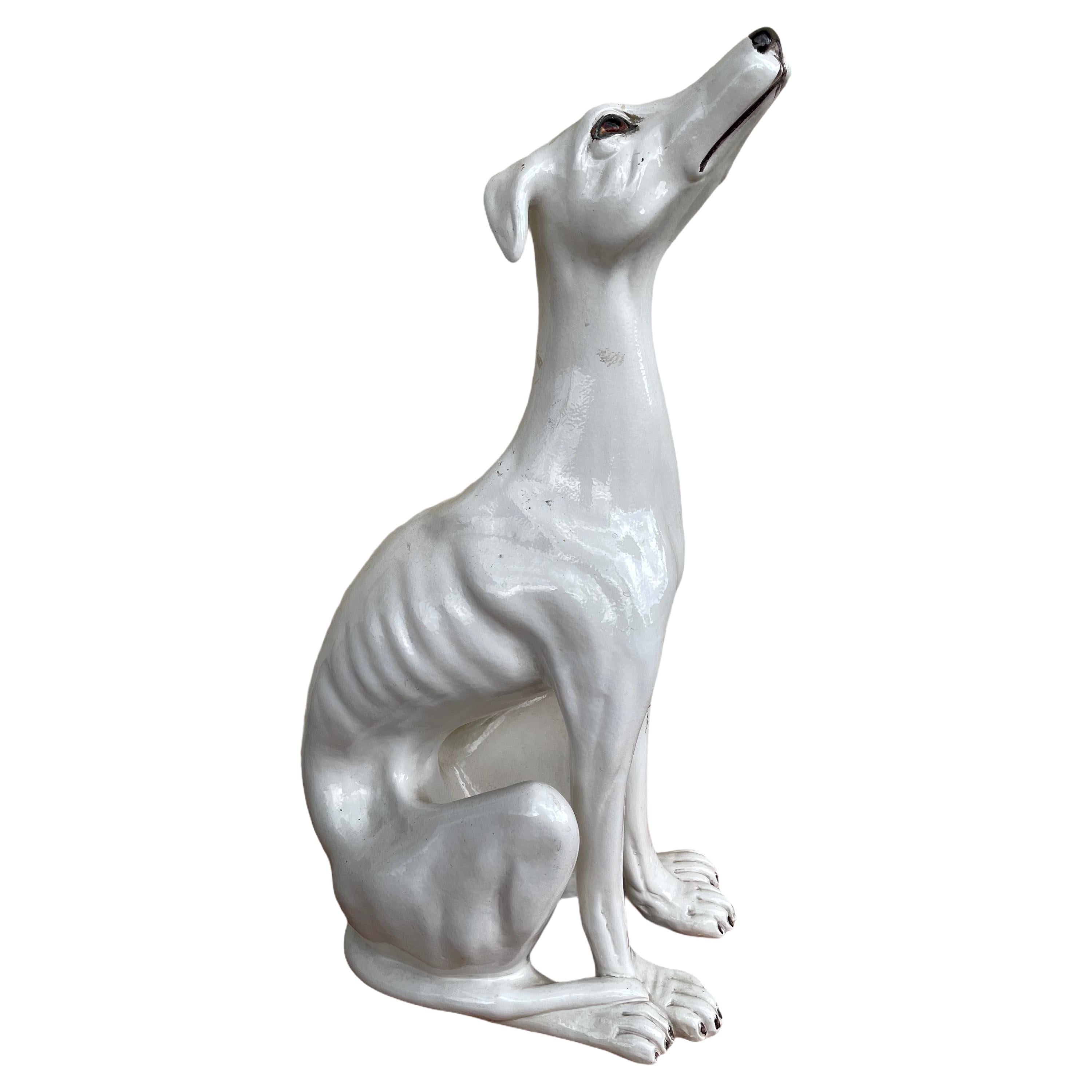 ‎Life-Size Italian Whippet Greyhound Majolica Dog Statue Figurine Vintage, 1930s