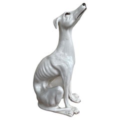 Statue de chien en majolique Whippet Greyhound italien grandeur nature Figurine Vintage, années 1930