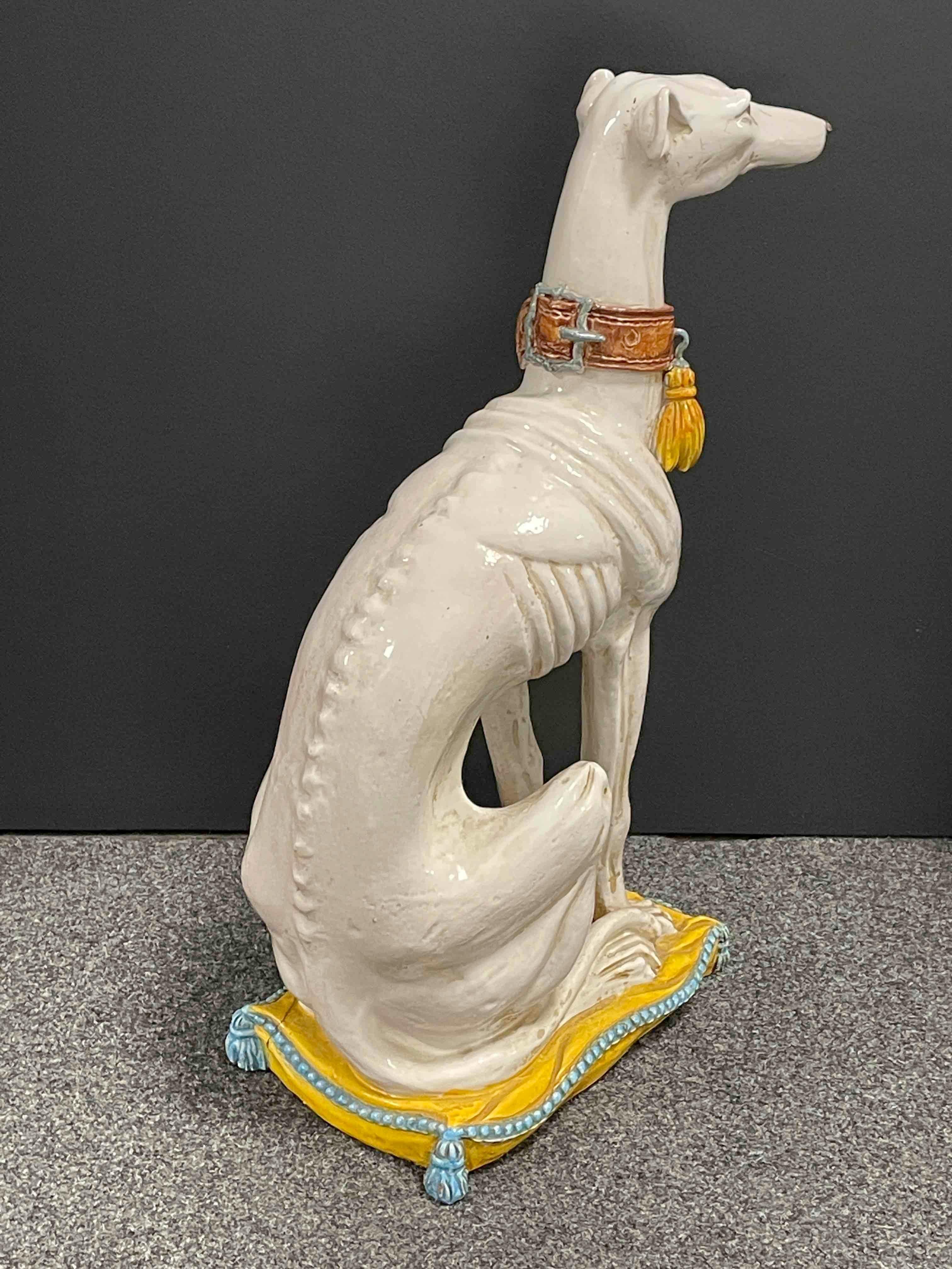 ‎Life-Size Italian Whippet Greyhound Majolica Dog Statue Figurine Vintage, 1960s In Good Condition In Nuernberg, DE