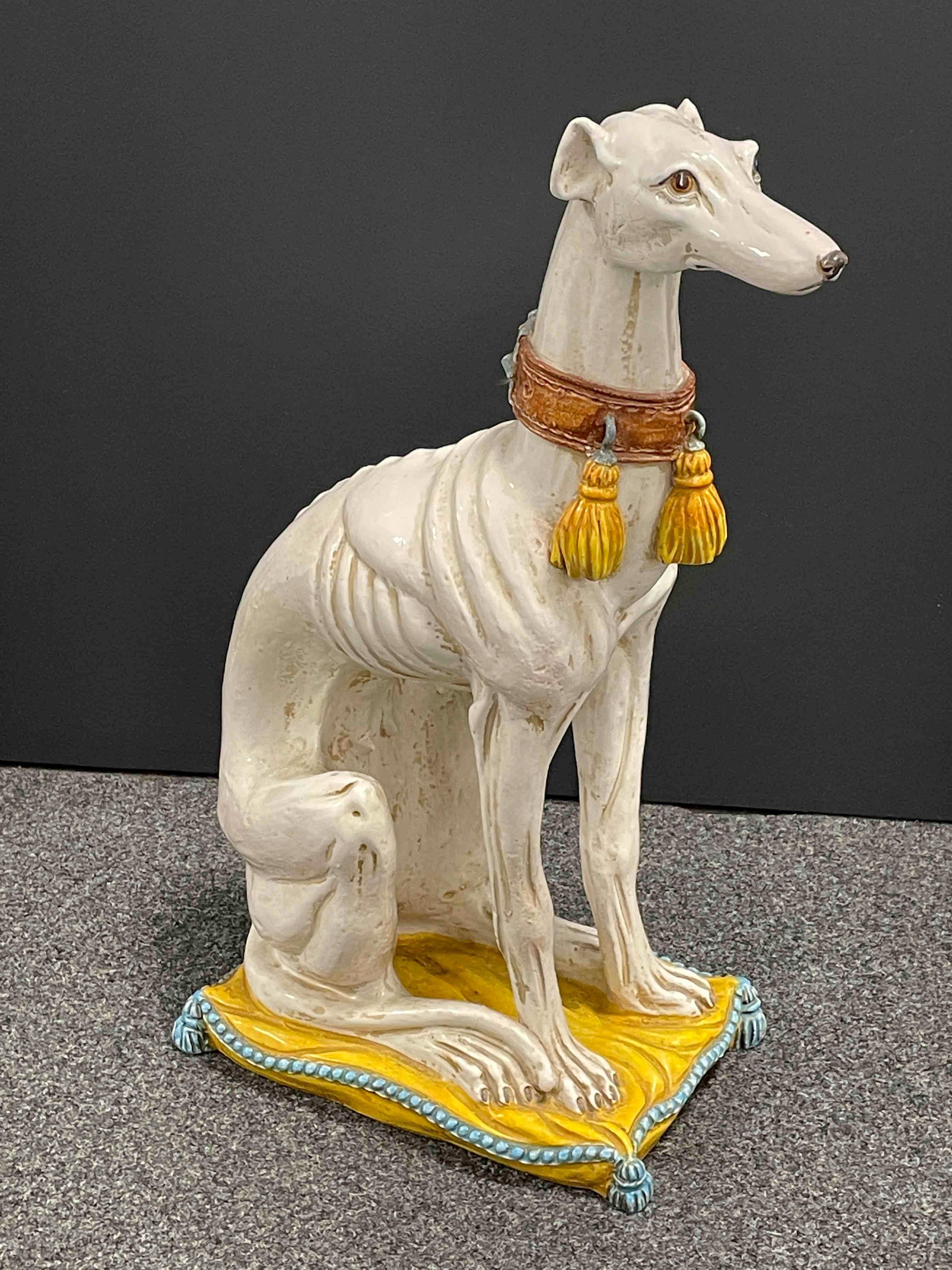 Mid-20th Century ‎Life-Size Italian Whippet Greyhound Majolica Dog Statue Figurine Vintage, 1960s