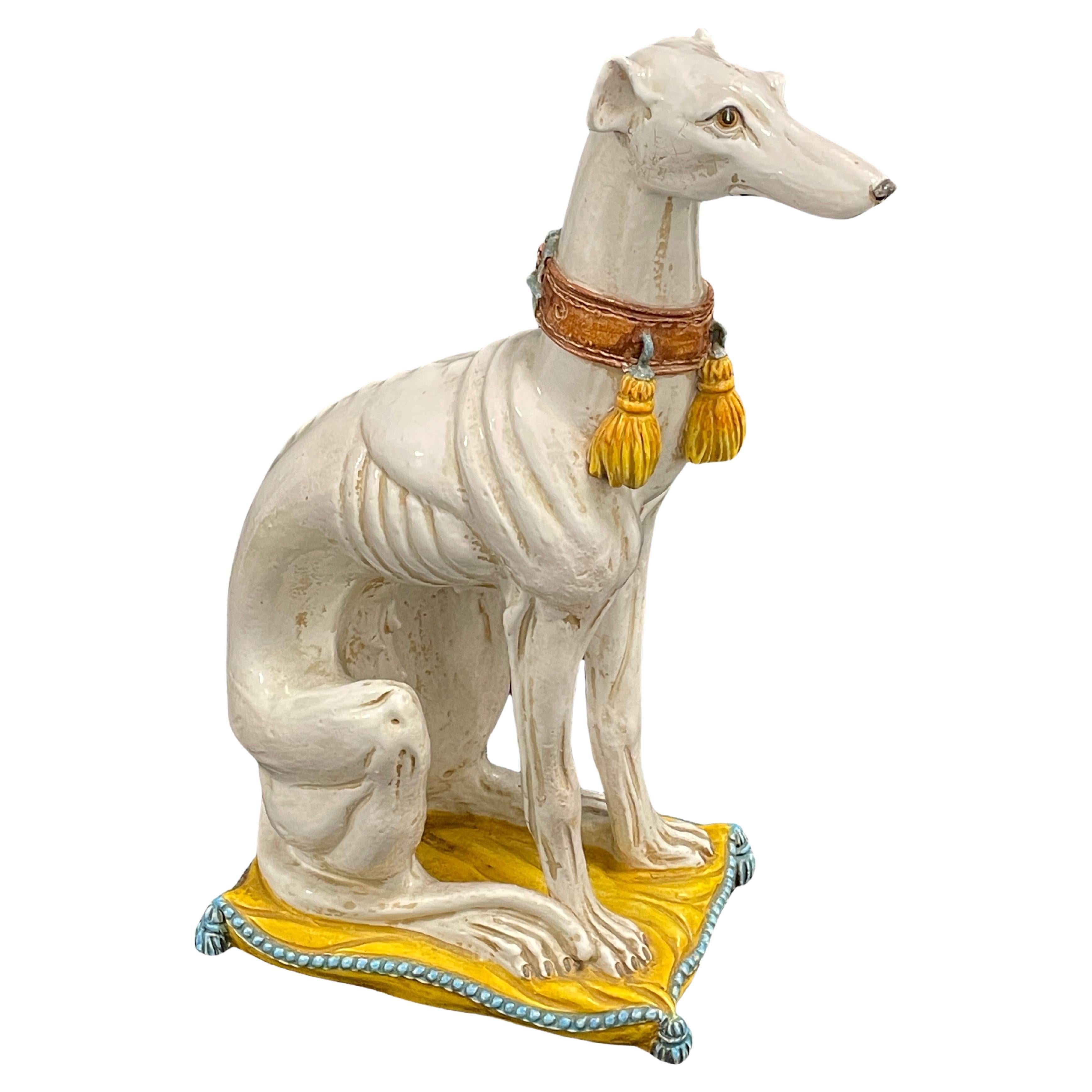 ‎Life-Size Italian Whippet Greyhound Majolica Dog Statue Figurine Vintage, 1960s