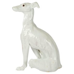 Vintage Life-Size Italian White Glazed Terracotta Whippet Greyhound
