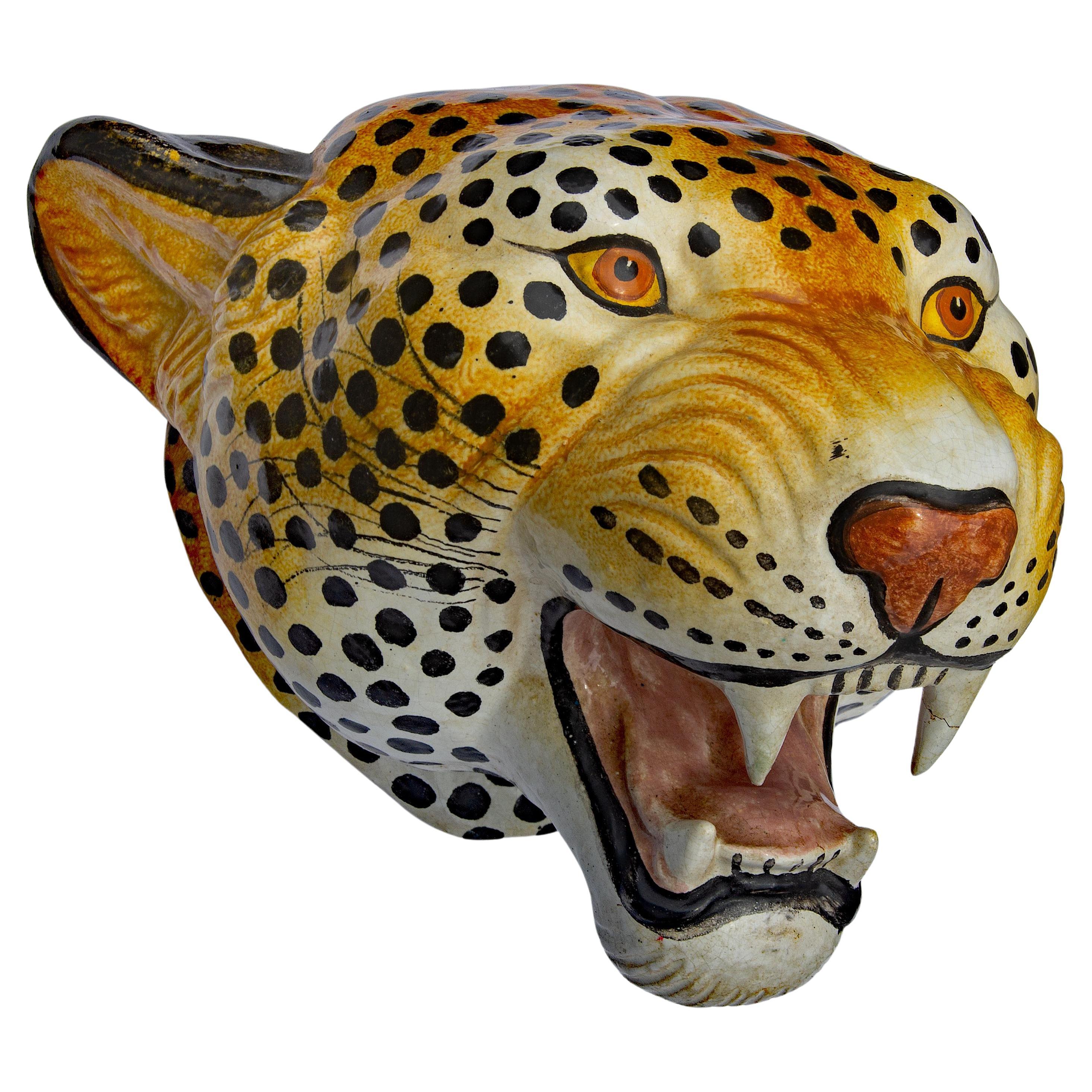 Montura de leopardo de tamaño natural Terracota italiana Mediados del siglo XX en venta