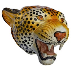 Montura de leopardo de tamaño natural Terracota italiana Mediados del siglo XX