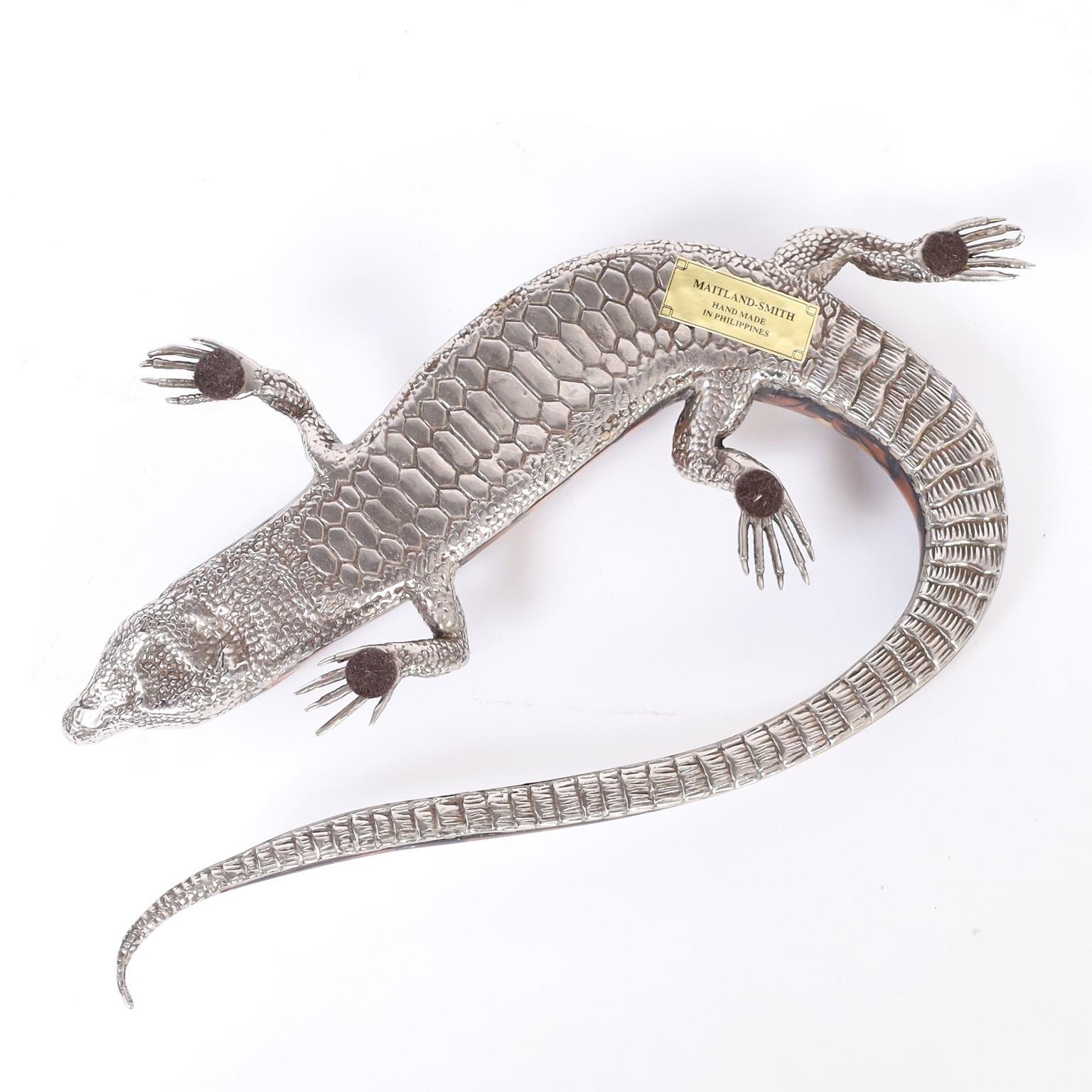 Silver Life Size Lizard Sculpture by Maitland-Smith
