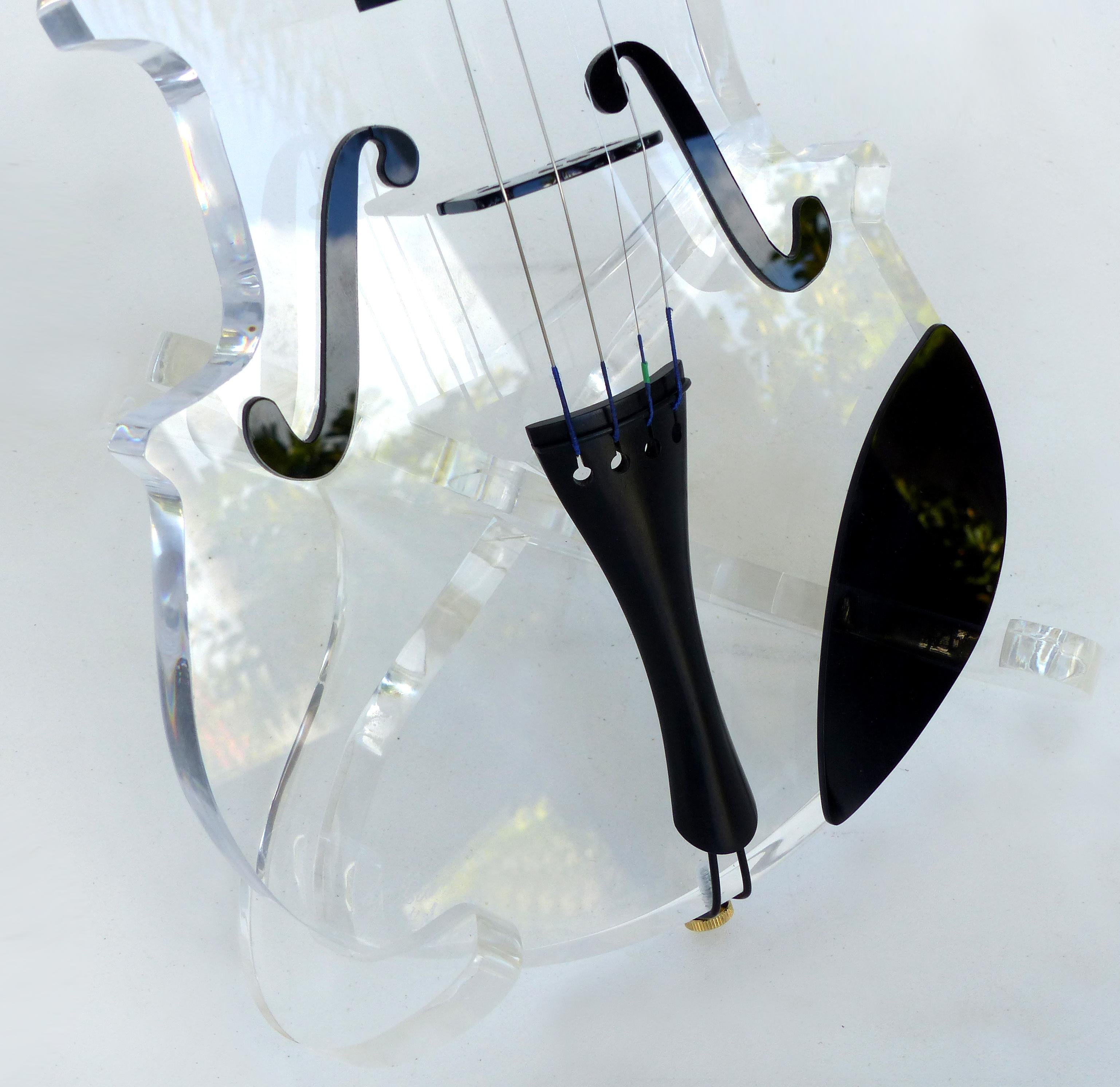 Modern Custom Life-Size Lucite Violin Sculpture on Stand