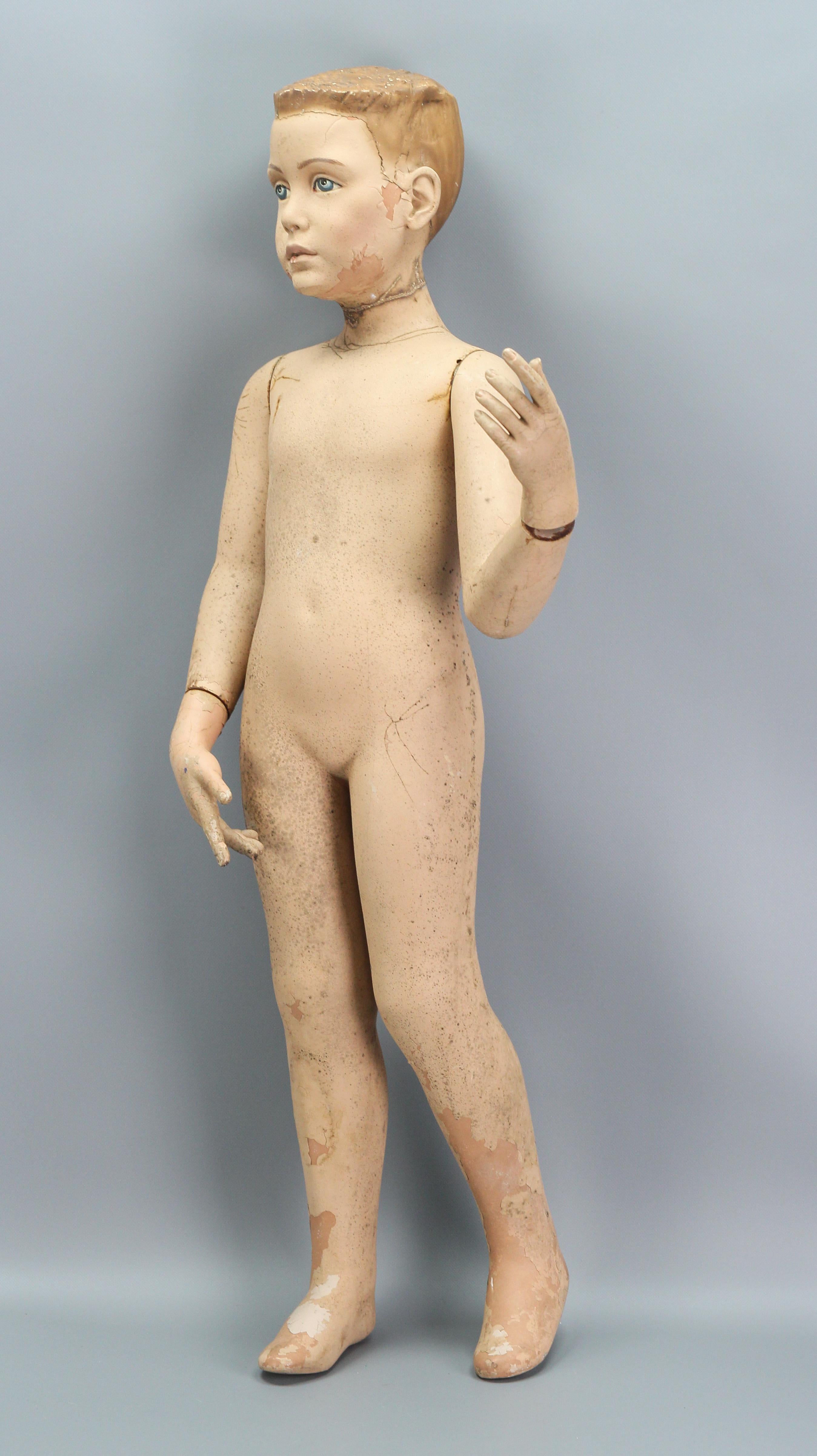 Fiberglass Life Size Mannequin Boy with Blue Eyes, circa 1980 For Sale
