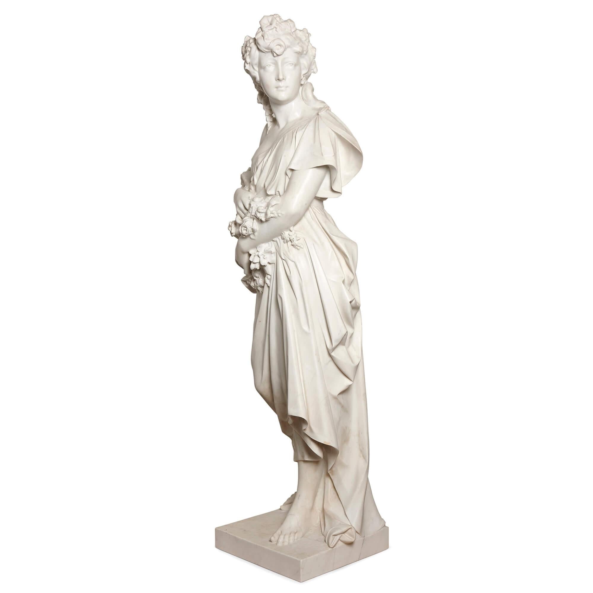 Life-size marble sculpture of Spring by Antonio Frilli
Italian, late 19th century
Height 159cm, width 47cm, depth 40cm

This superb sculpture is the work of Antonio Frilli, a renowned Italian artist active in the late 19th century, who founded