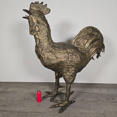 Life-Size Melt-Coated Hand Wrought Bronze Rooster Sculpture circa 1960s