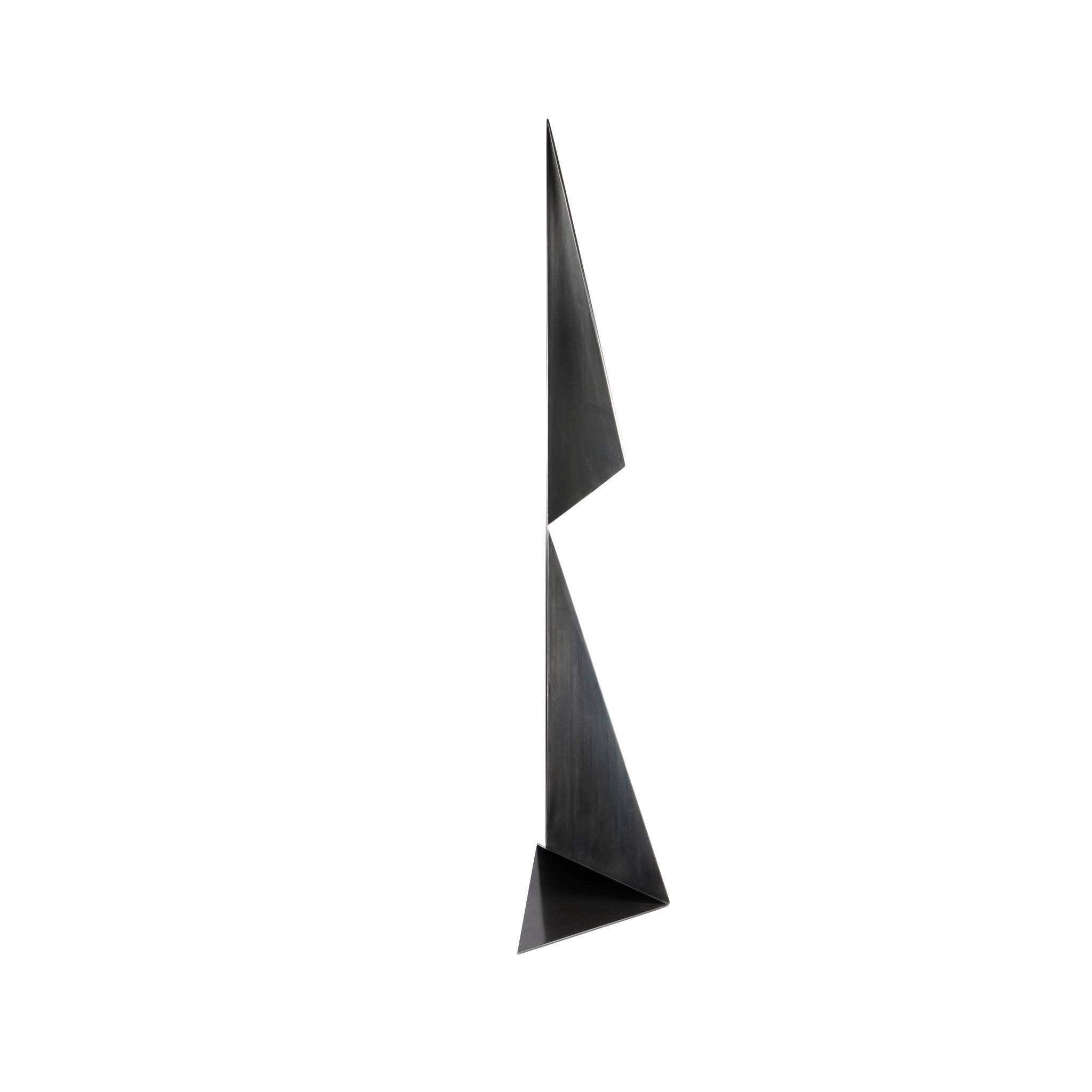 Modern Tall Abstract Origami Art Metal Sculpture Figure in a Hand Blackened Finish For Sale