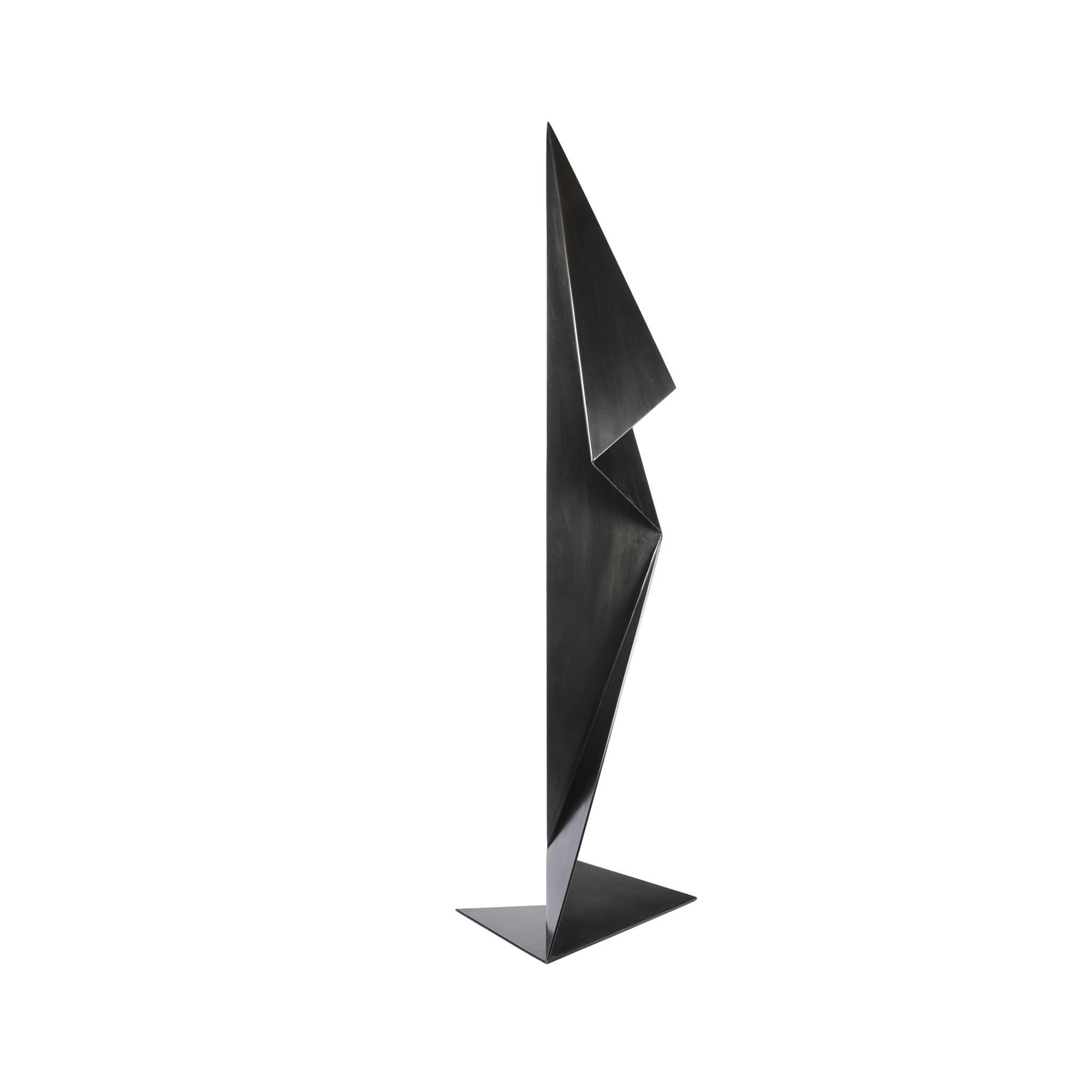 Tall Abstract Origami Art Metal Sculpture Figure in a Hand Blackened Finish In New Condition For Sale In Seattle, WA