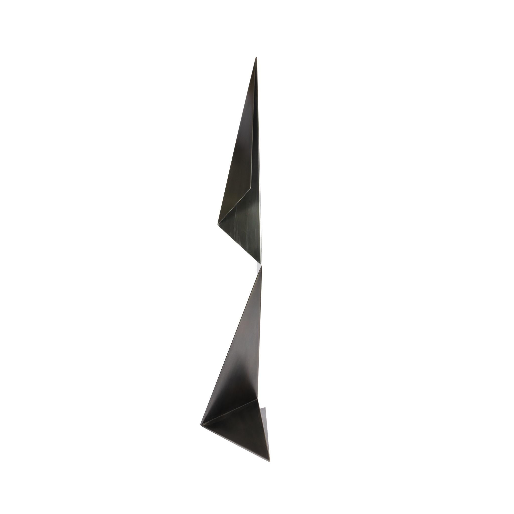 Contemporary Tall Abstract Origami Art Metal Sculpture Figure in a Hand Blackened Finish For Sale