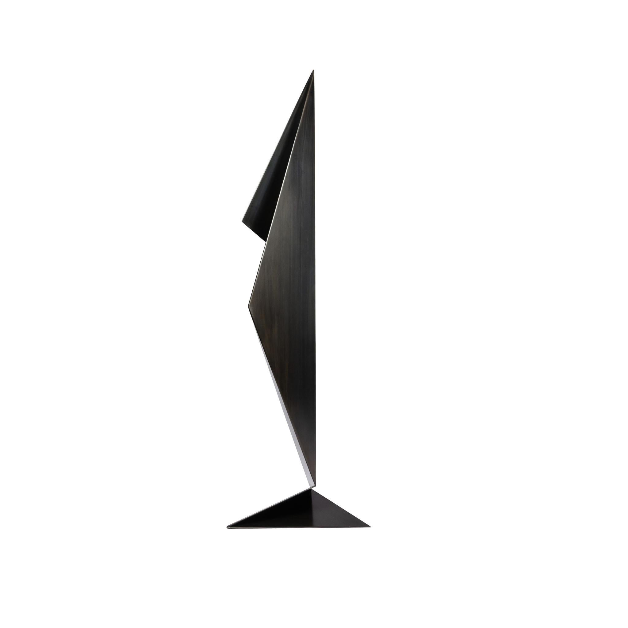 Tall Abstract Origami Art Metal Sculpture Figure in a Hand Blackened Finish For Sale 1