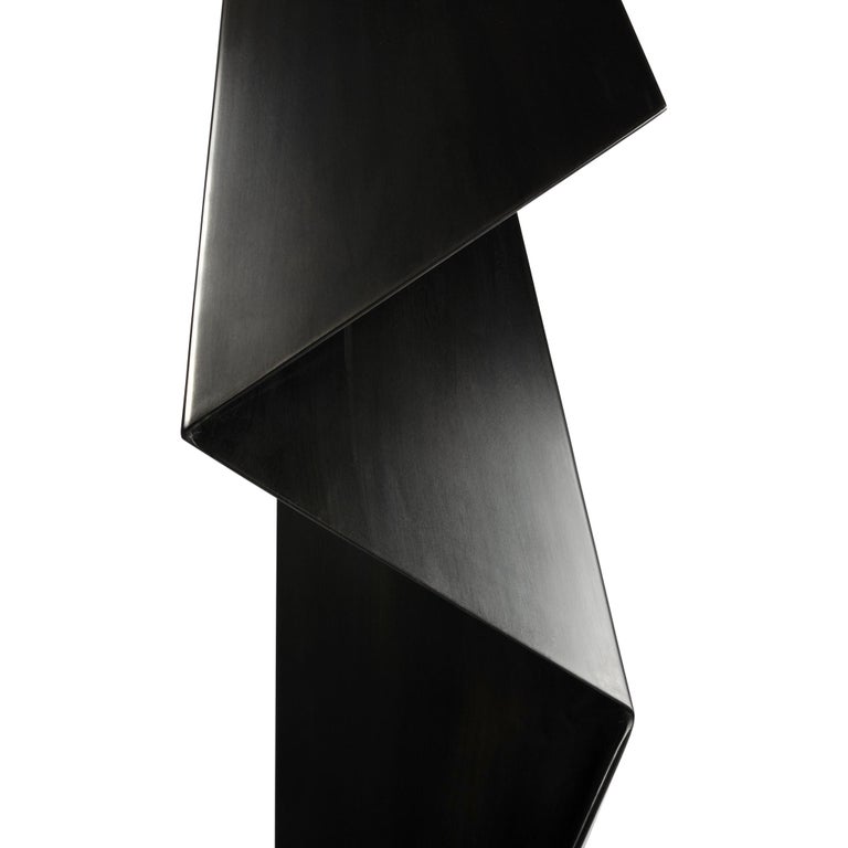 Tall Abstract Origami Art Metal Sculpture Figure in a Hand Blackened Finish For Sale at 1stDibs