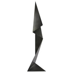 Tall Abstract Origami Art Metal Sculpture Figure in a Hand Blackened Finish