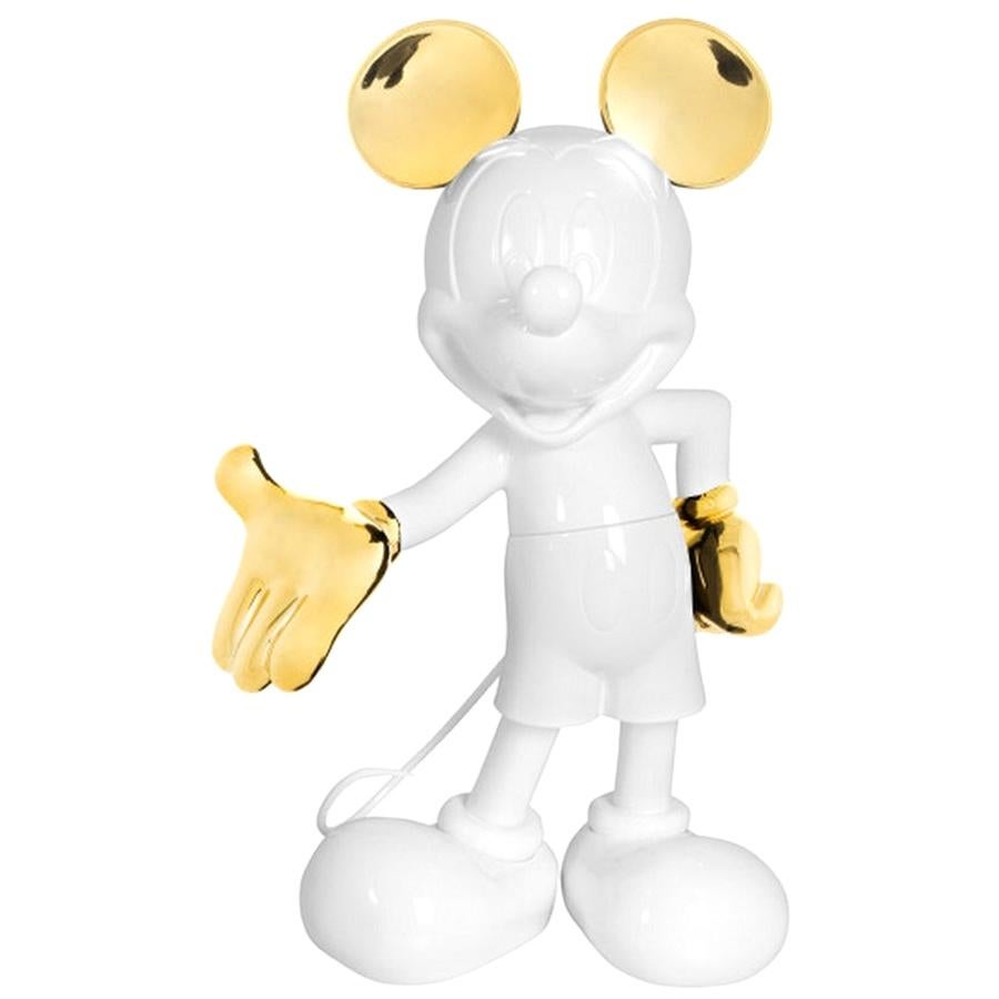 Life-Size, 4.6 Feet Tall Mickey Glossy White and Gold Pop Sculpture
