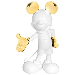 Life-Size, 4.6 Feet Tall Mickey Glossy White and Gold Pop Sculpture