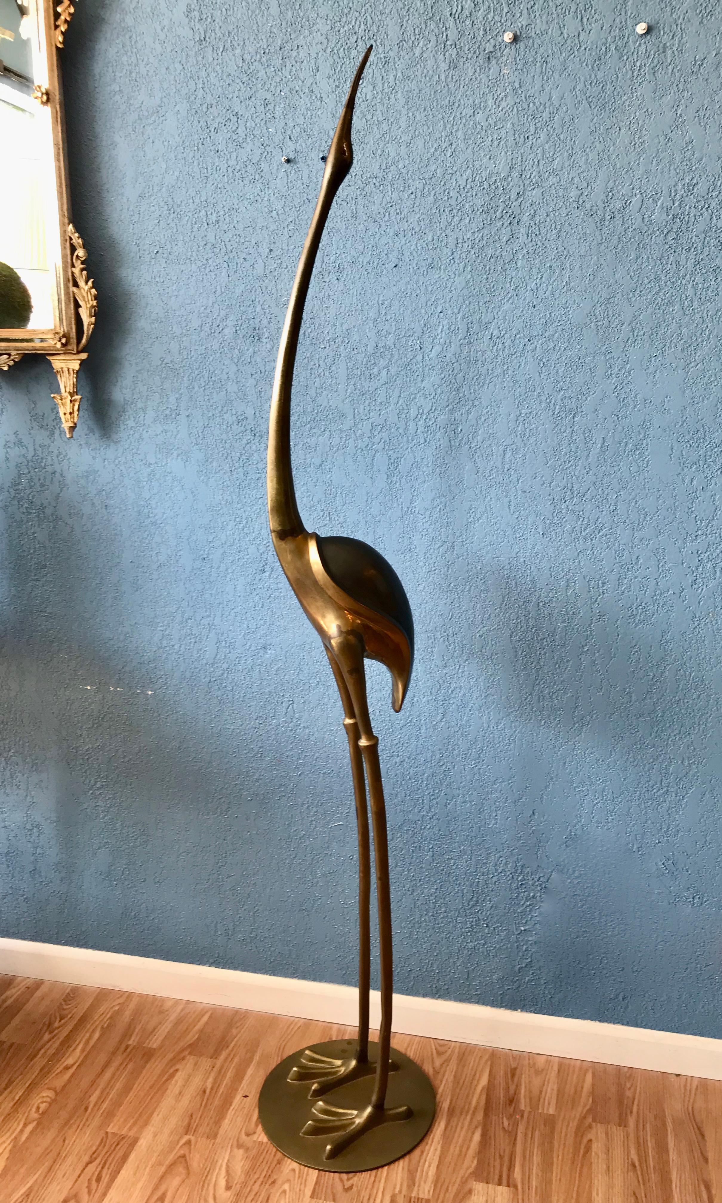 Mid-Century Modern Life Size Mid Century Brass Figure of a Crane