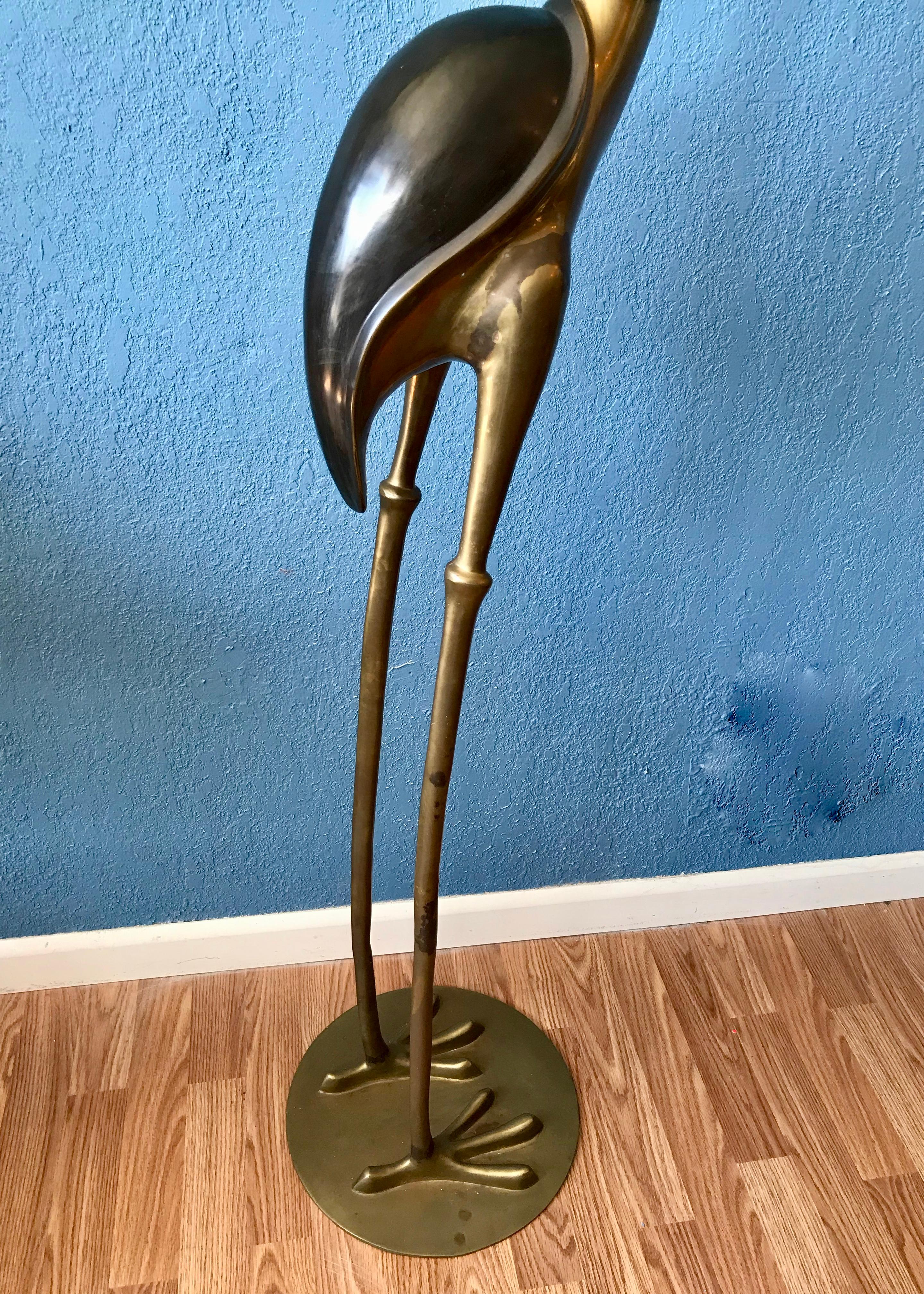 Life Size Mid Century Brass Figure of a Crane 2