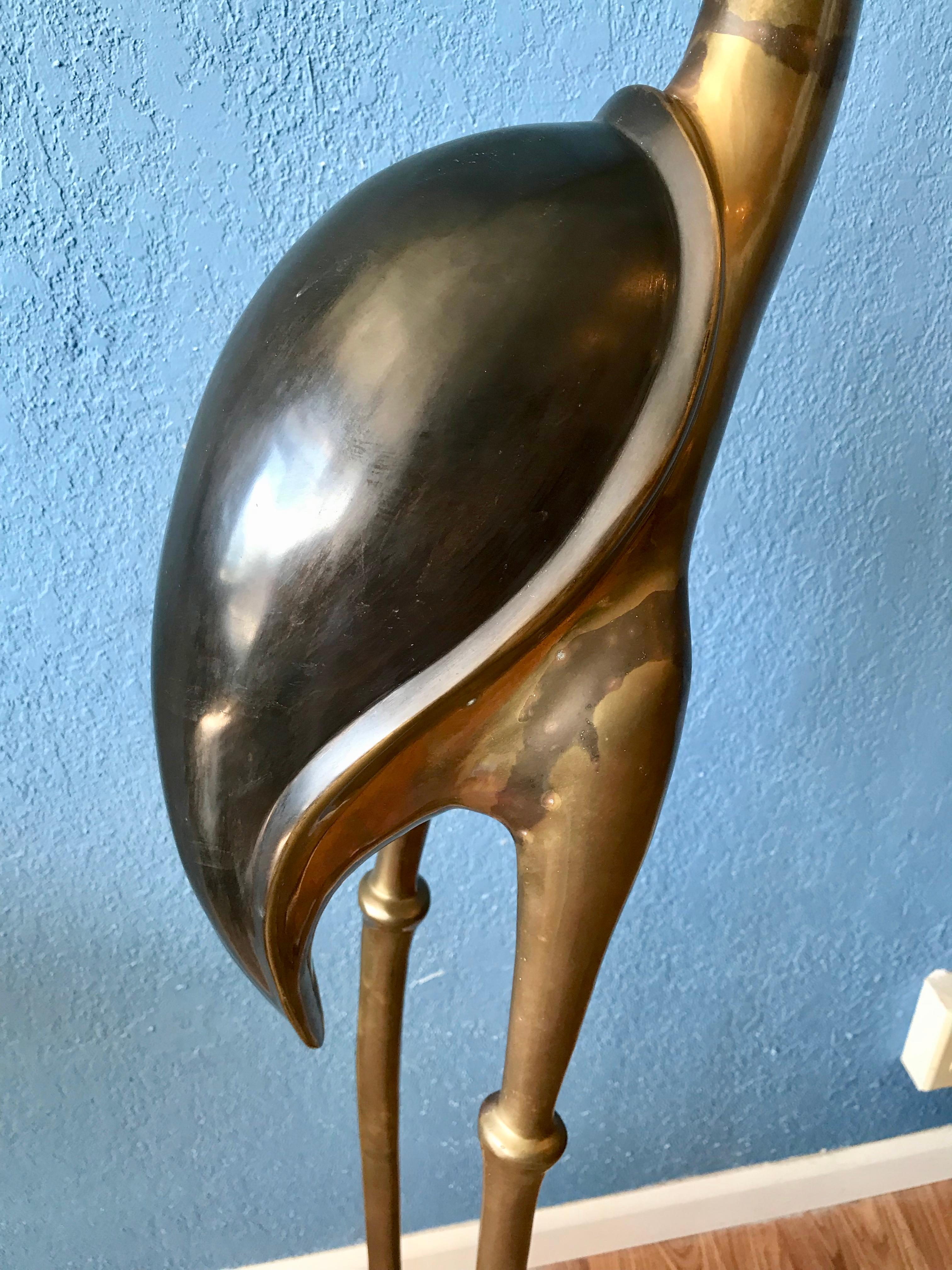 Life Size Mid Century Brass Figure of a Crane 3