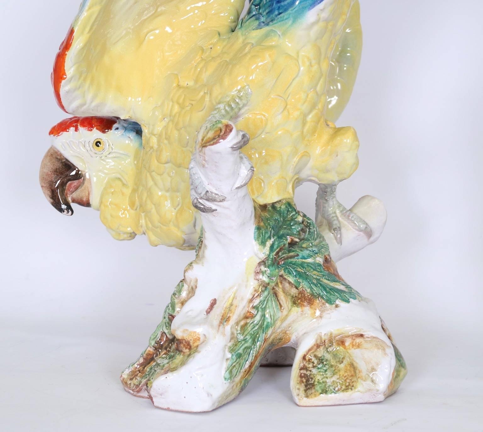 Life-Size Midcentury Italian Majolica Parrots In Excellent Condition In New York, NY