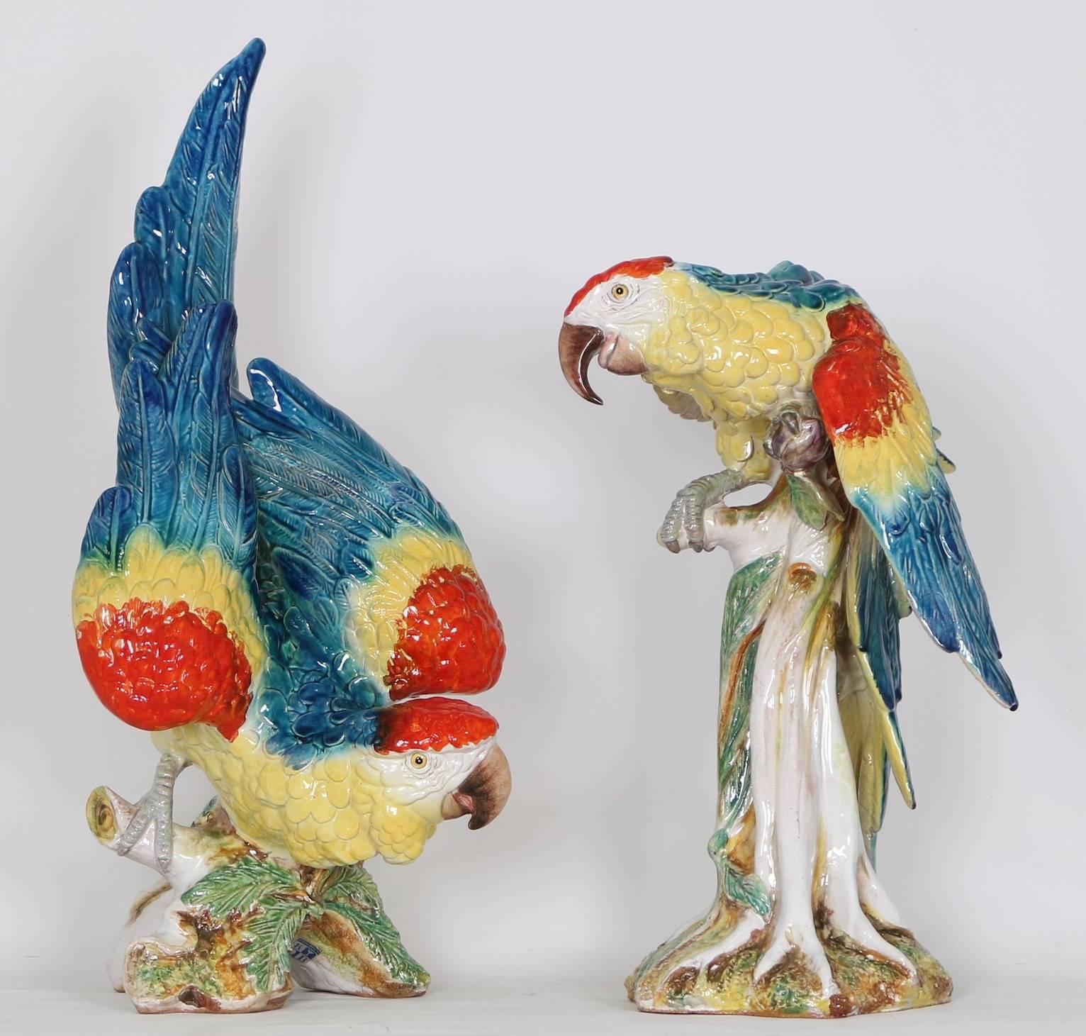 Mid-20th Century Life-Size Midcentury Italian Majolica Parrots