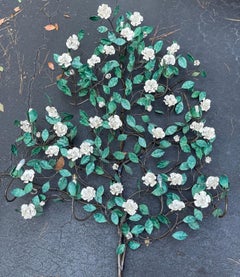 Life-Size Mid-Century Italian Tole Tree Wall Light With Porcelain Flowers