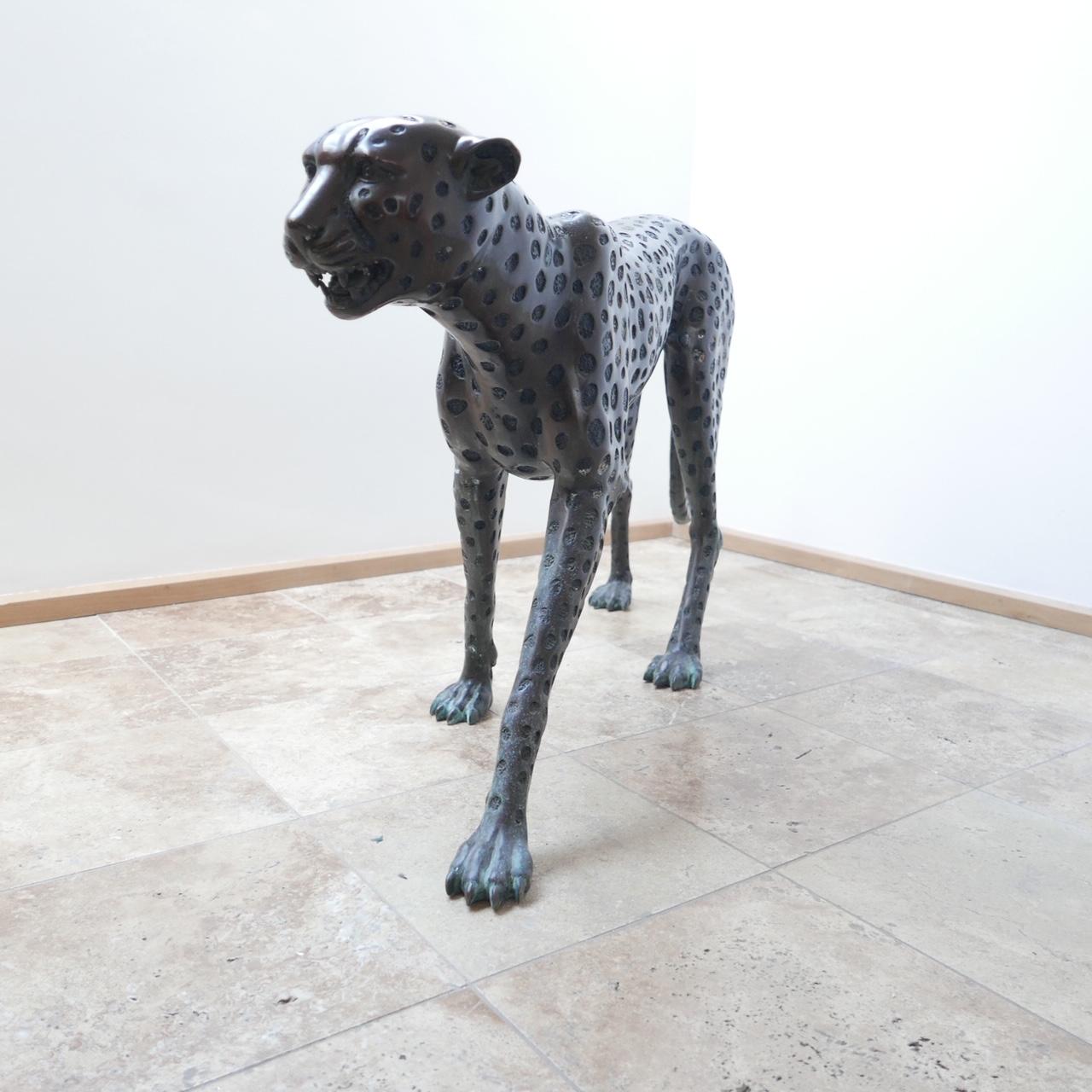 Life Size Midcentury Patinated Bronze Cheetah In Fair Condition In London, GB