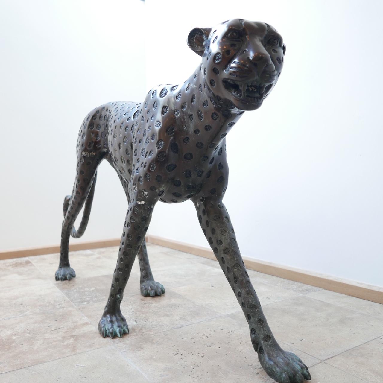 Life Size Midcentury Patinated Bronze Cheetah 7