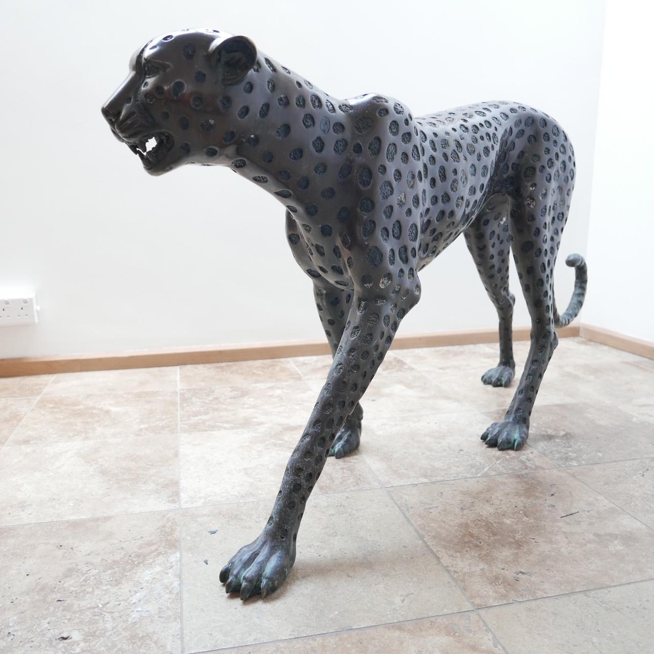 Belgian Life Size Midcentury Patinated Bronze Cheetah