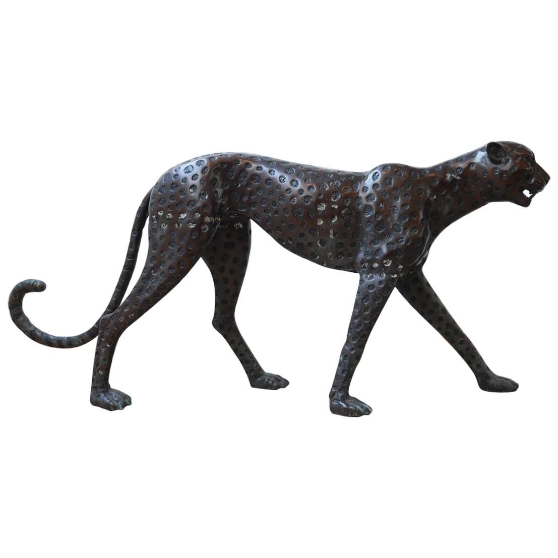 Life Size Midcentury Patinated Bronze Cheetah