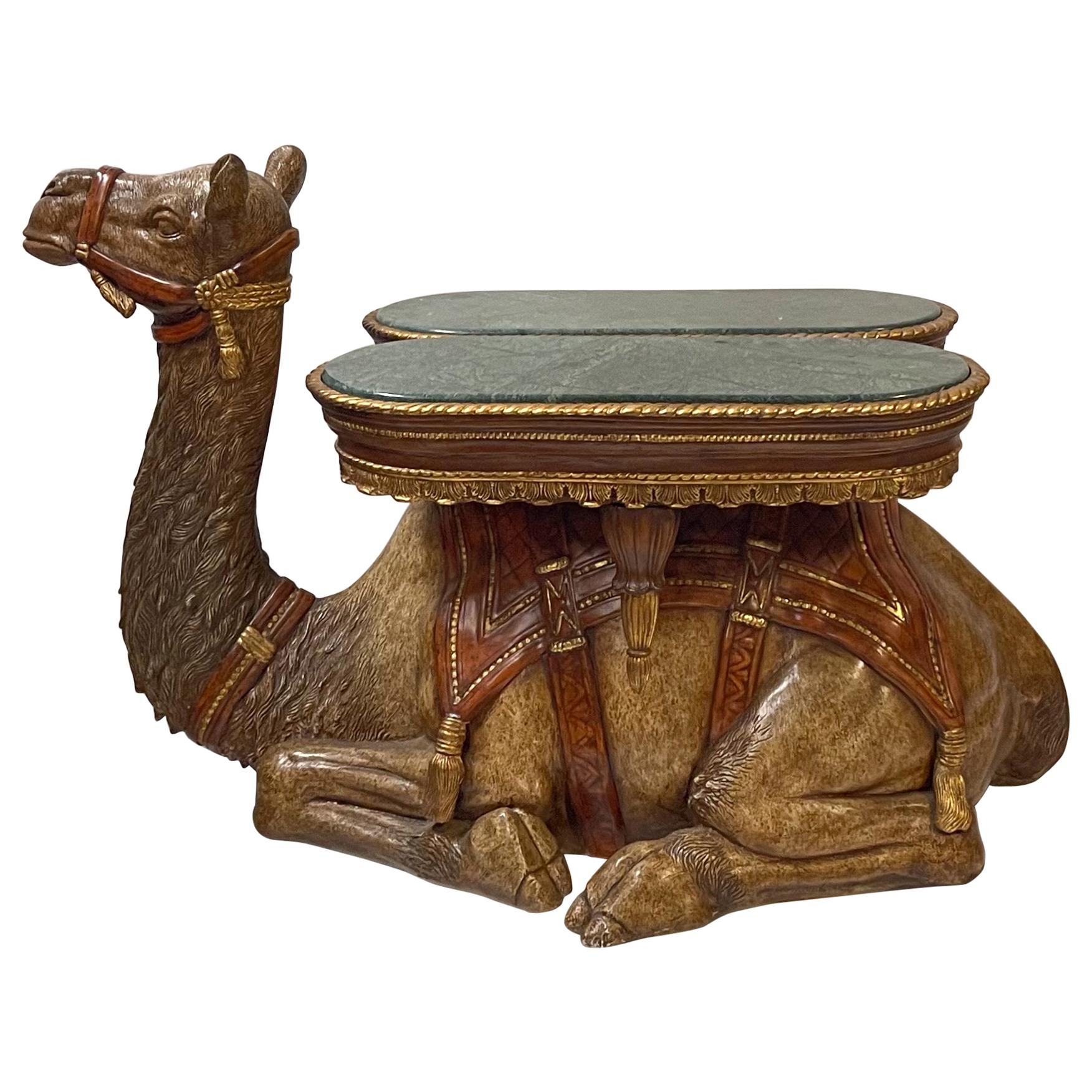 Life-Size Moroccan Inspired Camel Form Side Table with Marble Top