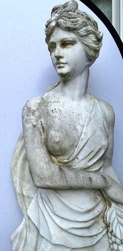 Life-Size Neoclassical Greek Goddess of Fall Marble Sculpture Statue with Grapes