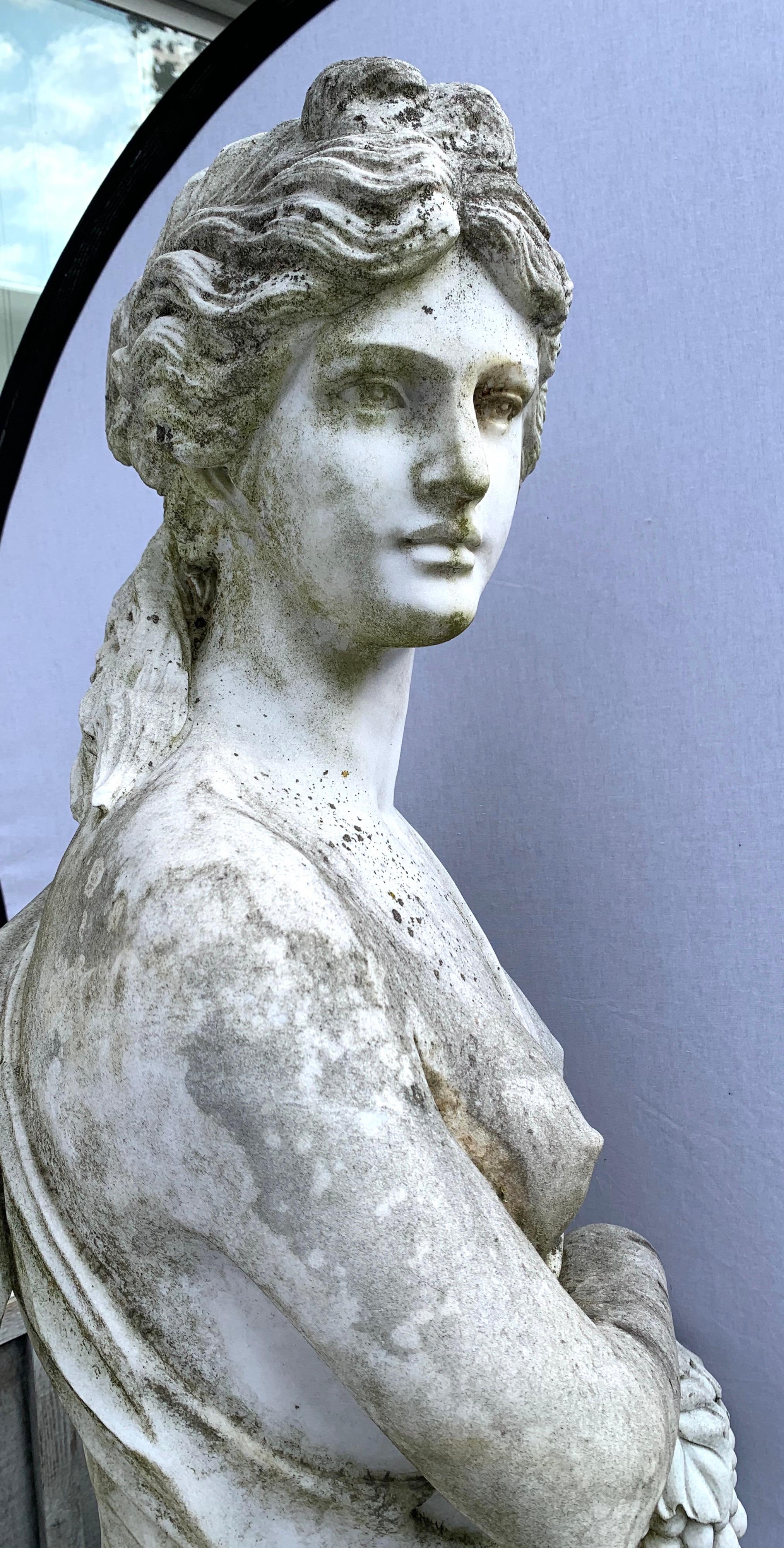 20th Century Life-Size Neoclassical Greek Goddess of Fall Marble Sculpture Statue with Grapes