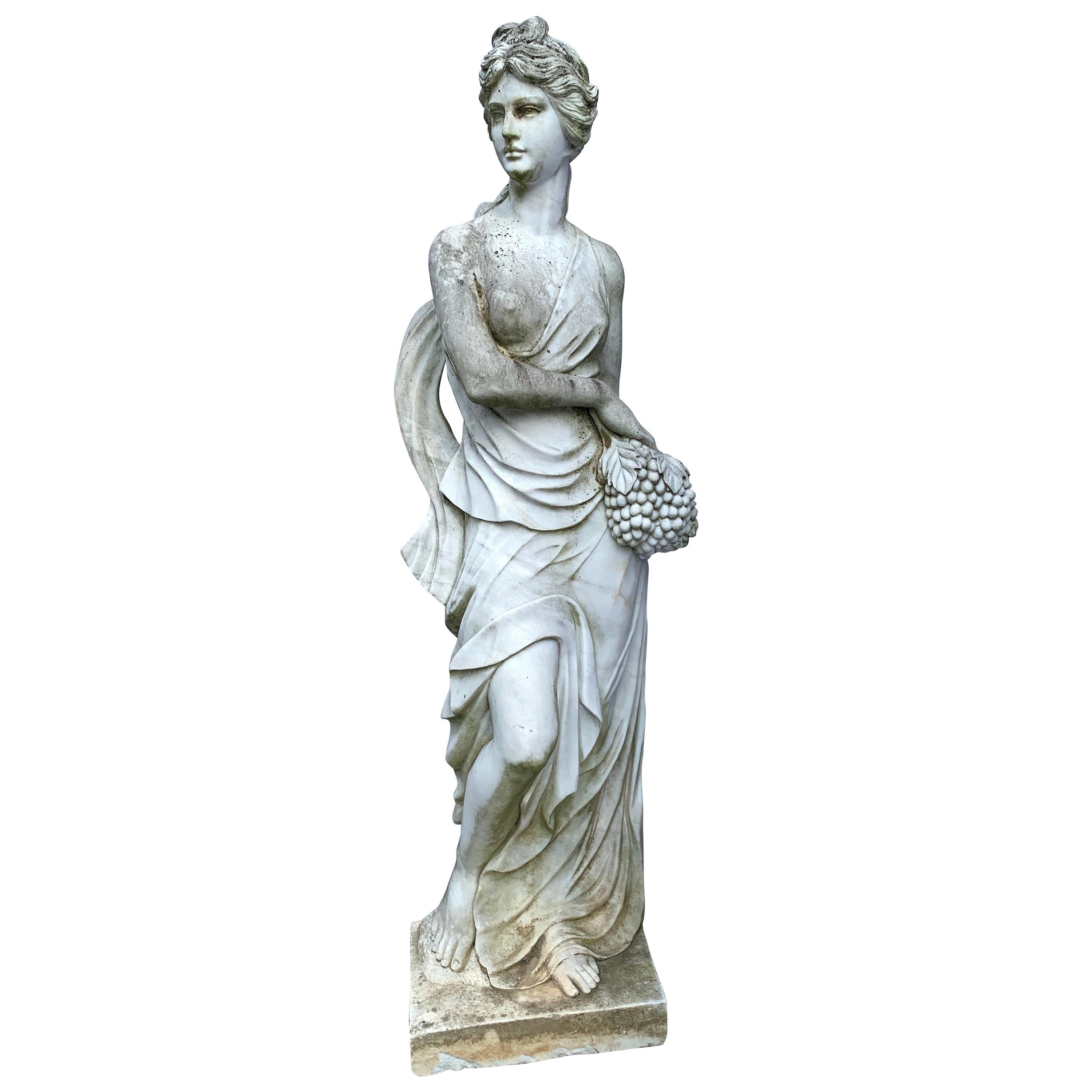 Life-Size Neoclassical Greek Goddess of Fall Marble Sculpture Statue with Grapes